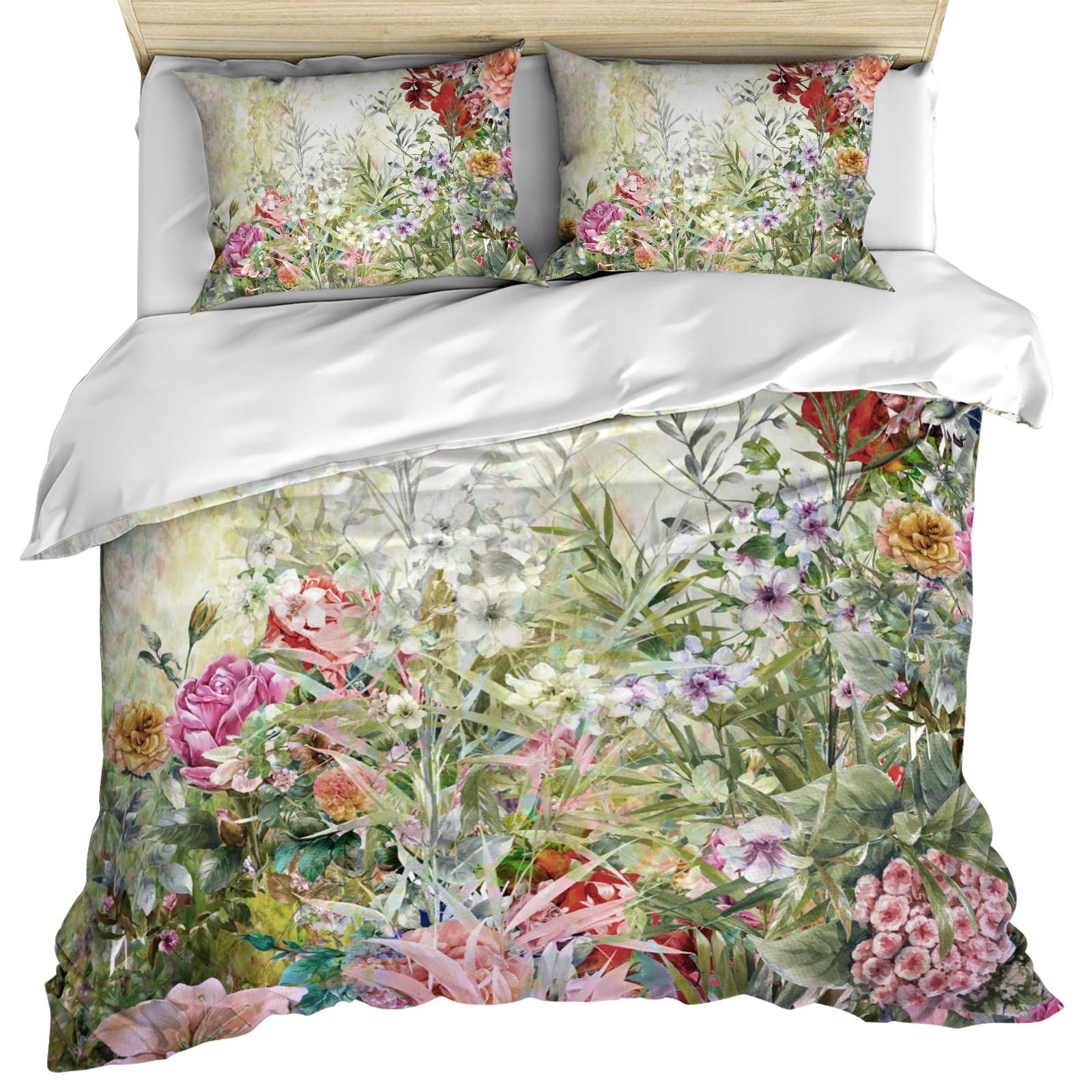 Luxury Vintage Floral Duvet Cover Set Full Size - 3 Piece Bedding Set with Abstract Wildflower Design, Soft & Cozy 100% Cotton Duvet Cover and Pillow Shams - Machine Washable for Bedroom, Guest Room, and Airbnb Decor