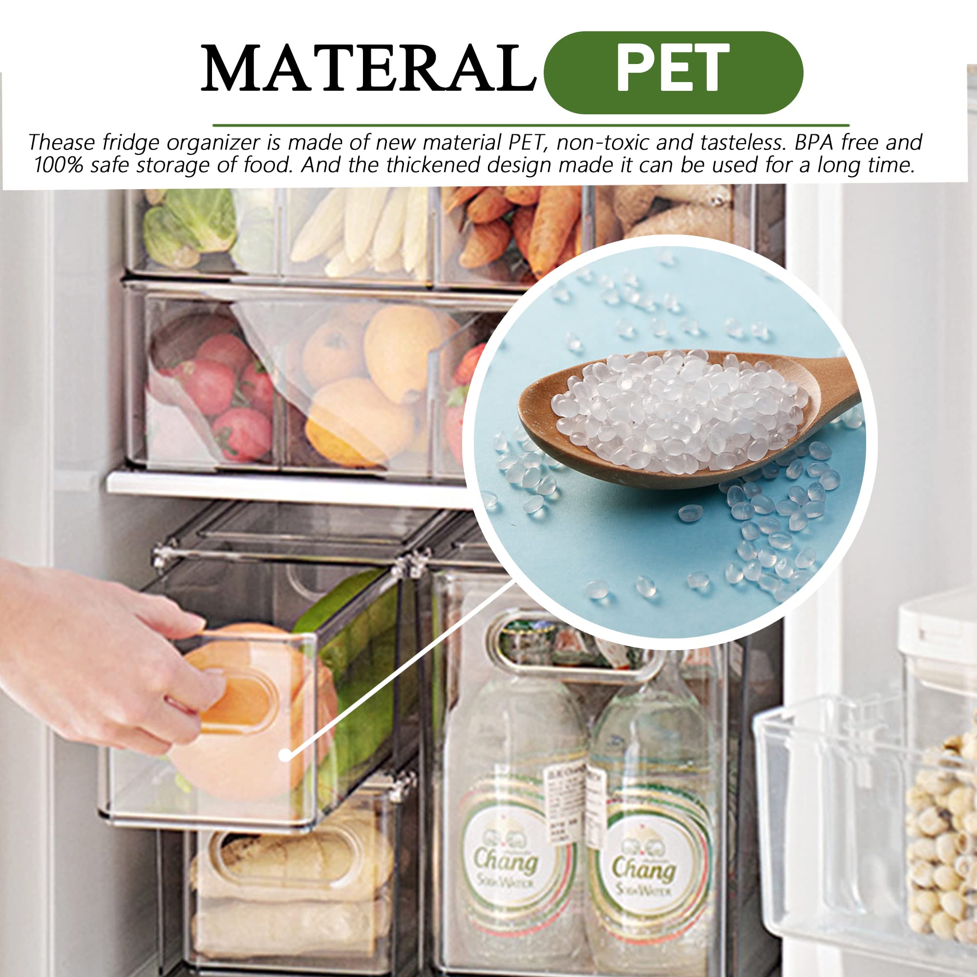 2 Pack Stackable Clear Refrigerator Organizers with Pull-Out Drawers - BPA-Free Kitchen Storage Bins for Fridge, Pantry & Cabinet (13.4