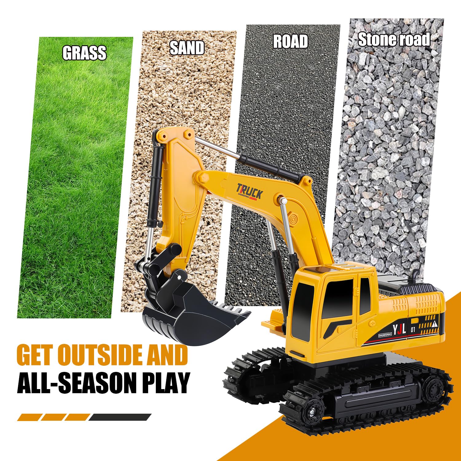 2.4Ghz Remote Control Excavator Toy for Kids - RC Construction Vehicle with Realistic Functions for Boys & Girls Ages 8-12 | Outdoor Play, Birthday Gifts, Construction Pretend Play