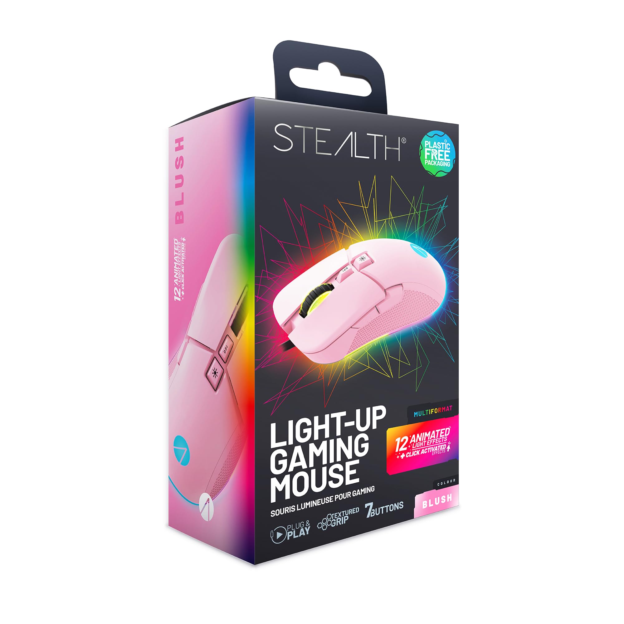 STEALTH Pastel Pink LED Gaming Mouse with 7 Programmable Buttons - Wired USB for PC, PS4, PS5, Xbox | Ergonomic Design for FPS, MMO, MOBA Games & Office Work