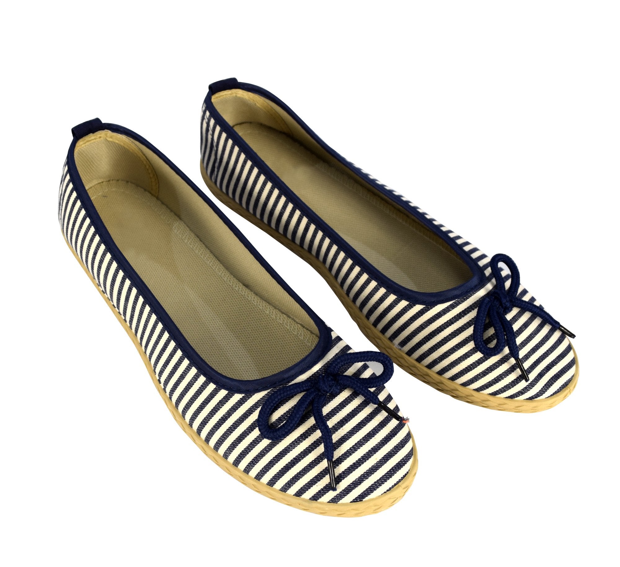Women's Casual Striped Slip-On Espadrille Flats with Bow Detail - Comfortable Ballet Shoes for Walking, Work & Summer Outfits