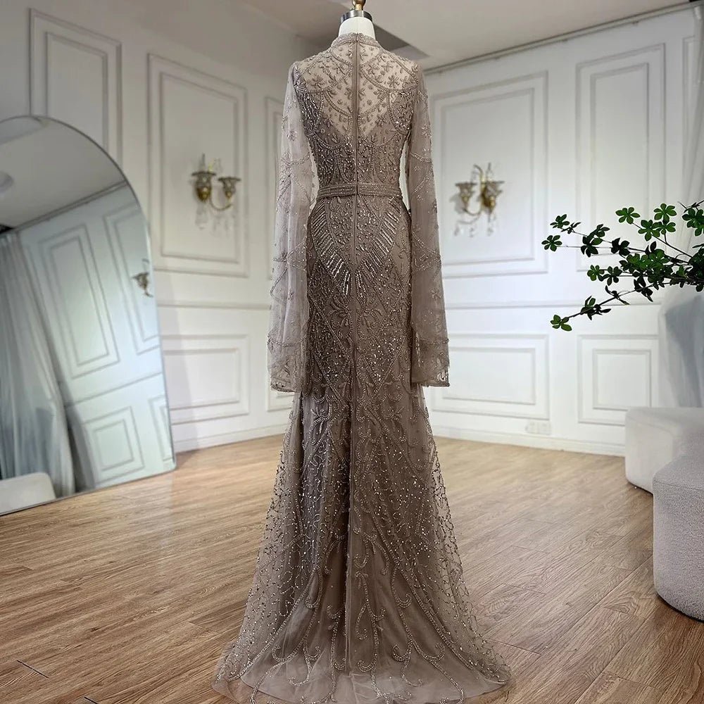 Luxury Dubai Muslim Mermaid Evening Dress with Elegant Bell Sleeves & Beaded Details - Formal Gowns for Weddings, Parties & Special Occasions | LA72316A