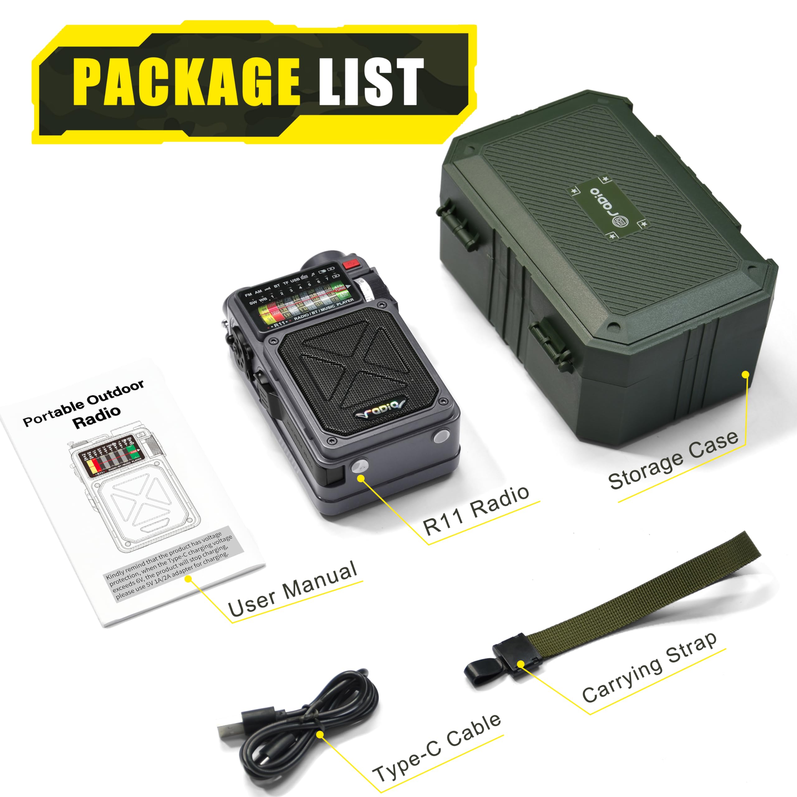 Portable Shortwave Radio with 4000mAh Battery - AM/FM/WB/SW Radio, Bluetooth Speaker, Flashlight, SOS Alarm & White Noise | Perfect for Camping, Emergency Preparedness & Outdoor Adventures