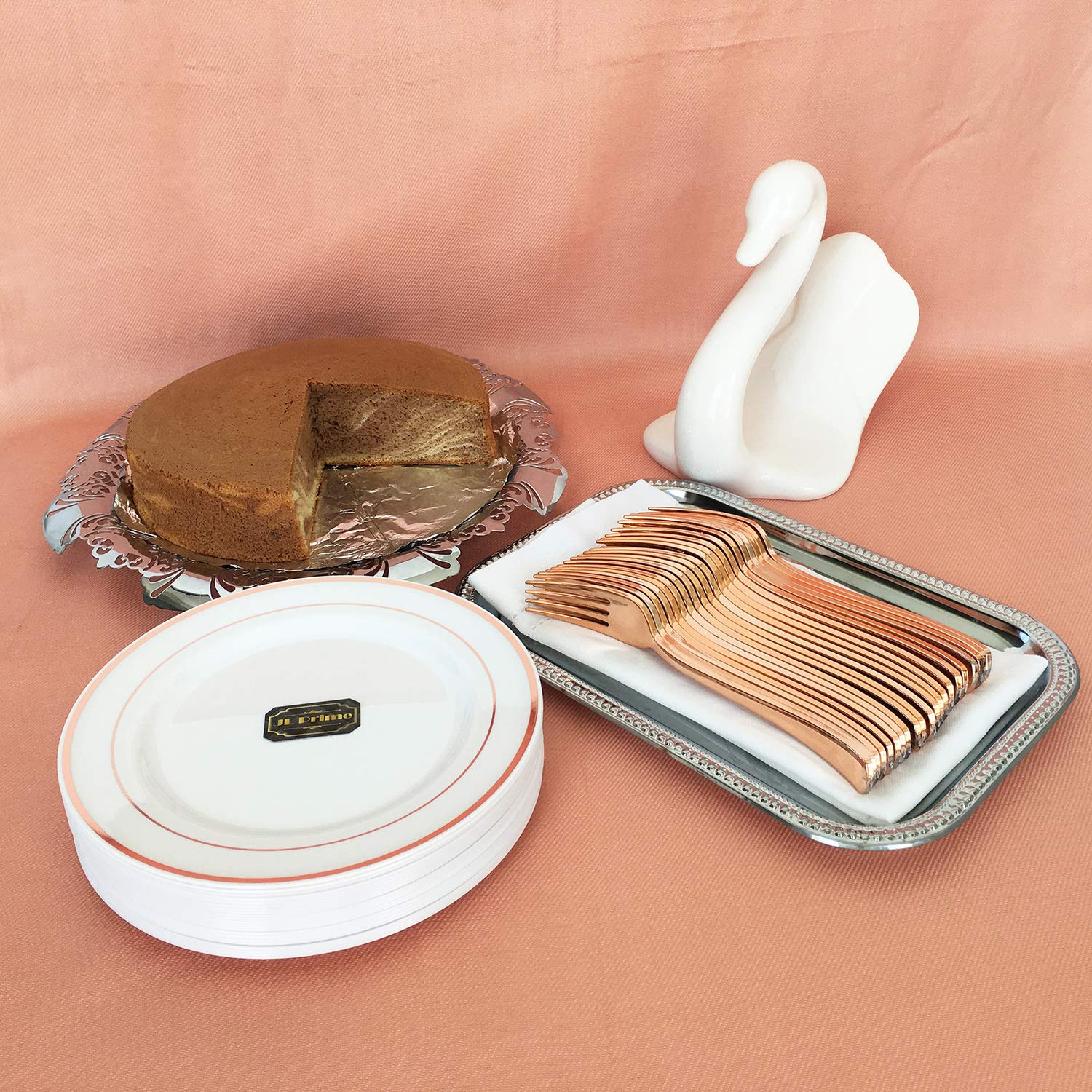 100-Piece Rose Gold Plastic Forks Set - Reusable & Recyclable Elegant Cutlery for Weddings, Parties & Events - Durable Disposable Flatware for Bridal Showers, Anniversaries & Special Occasions - JL Prime