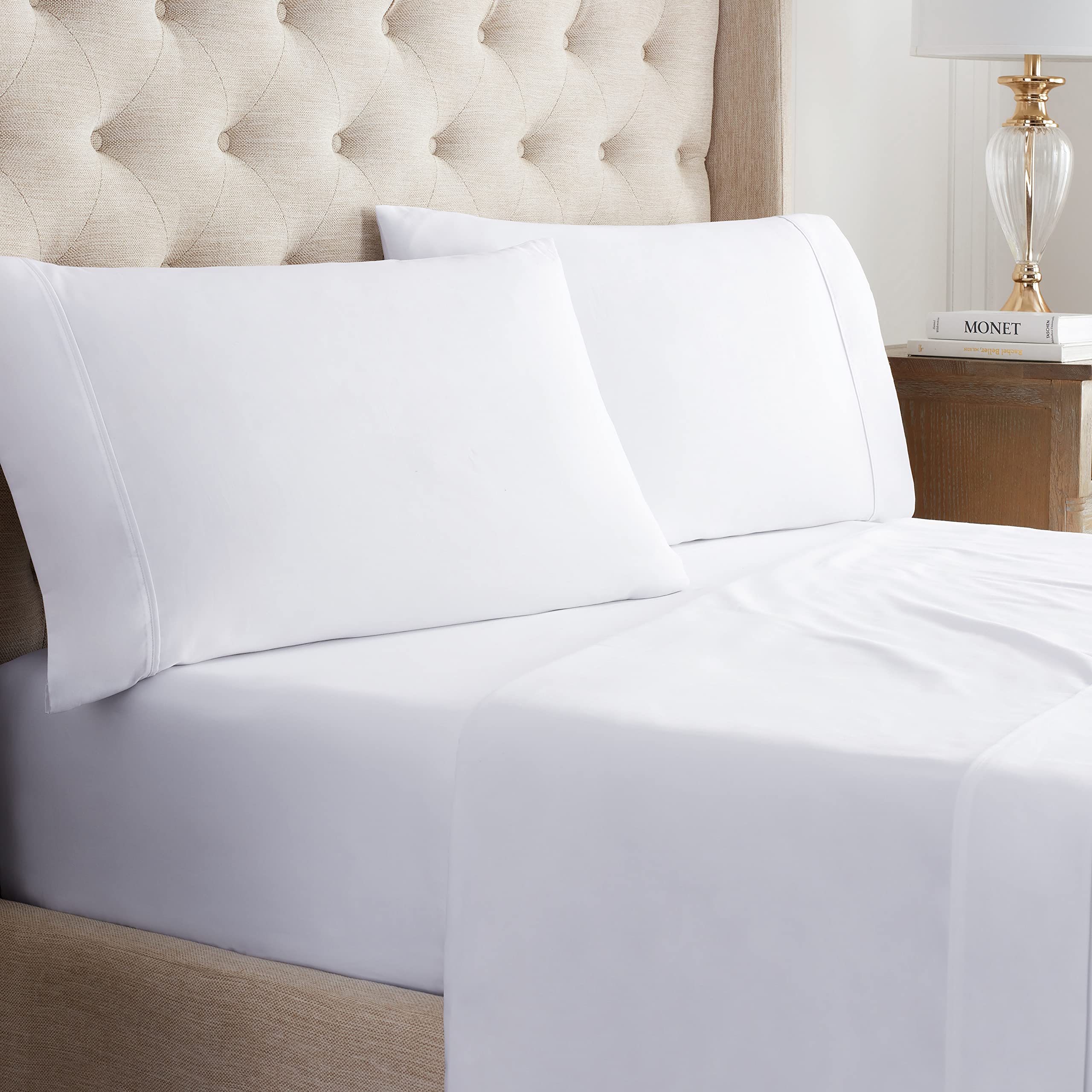 Waverly Cooling Cotton Bed Sheet Set - Full Size, 4-Piece, Breathable & Soft White Sheets with Pillowcases for Comfortable Sleep | Perfect for Summer Nights & Hot Sleepers