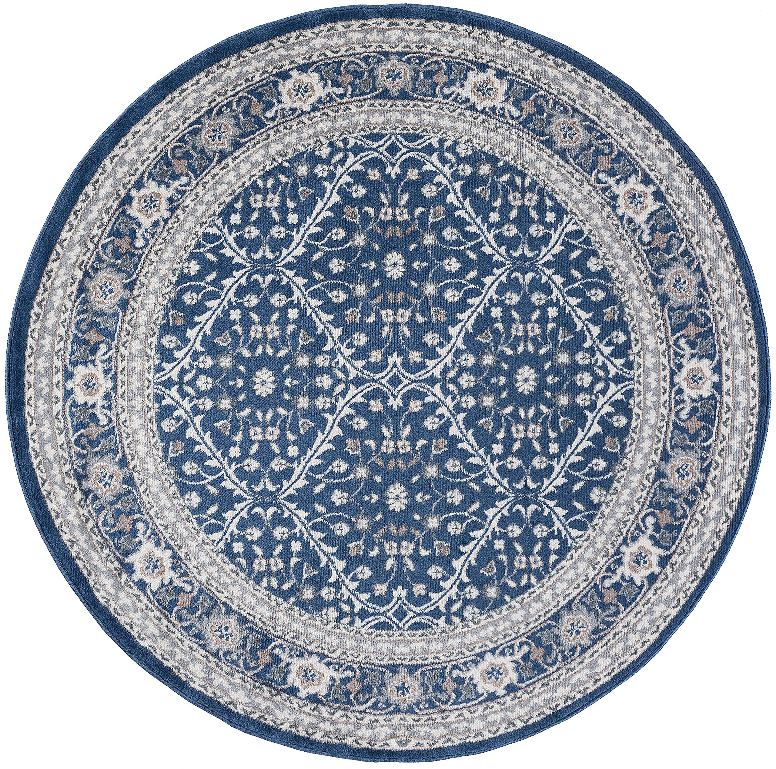 Tayse Navy Modern Large 8ft Round Area Rug - Soft Contemporary Carpet for Living Room, Dining Room, Bedroom, Kitchen & Entryway - Non-Slip Floor Mat for Home Decor - Alfombras Modernas para Salas