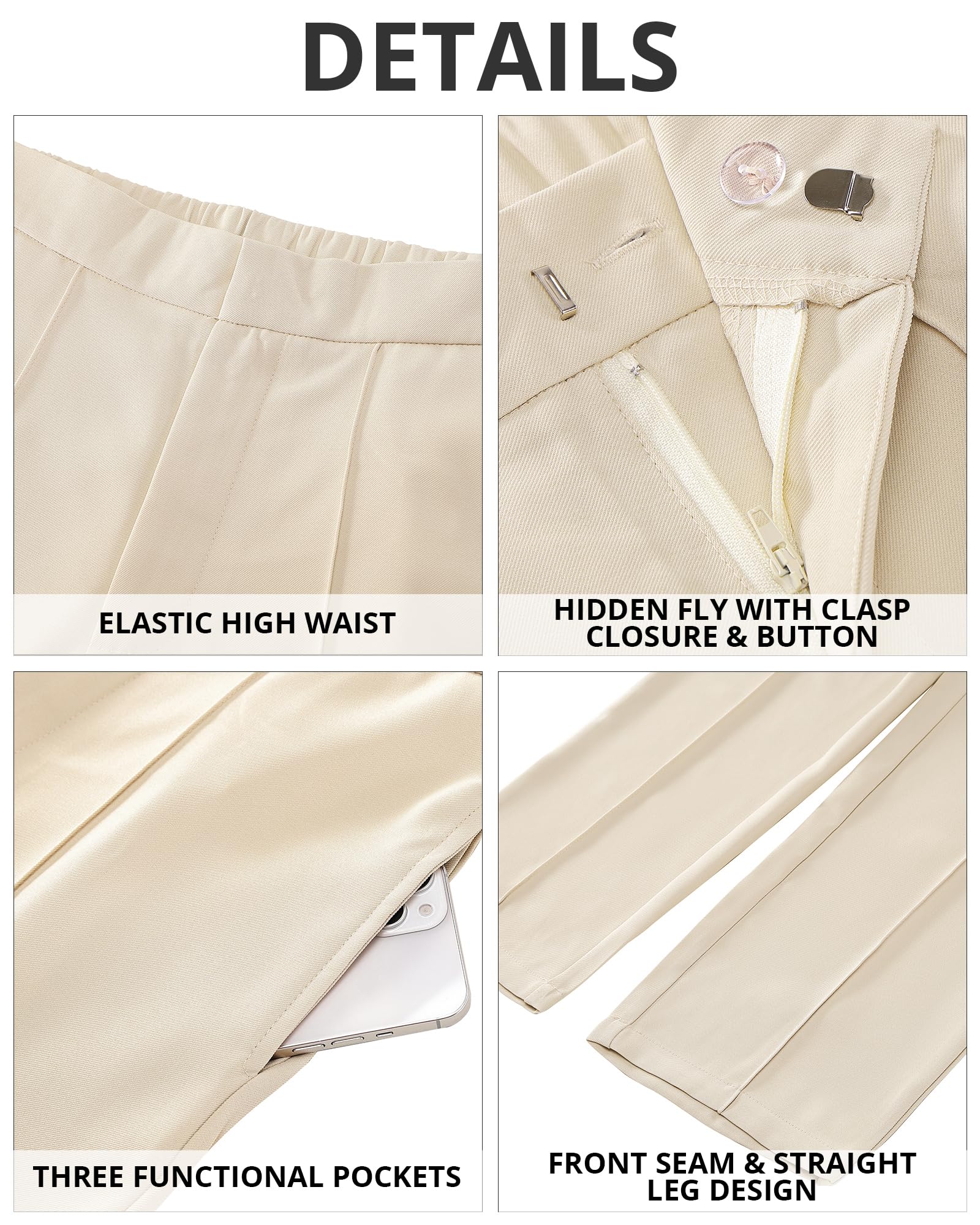 GRAPENT Women's High Waisted Dress Pants - Work Office Pants, Professional & Casual Straight Leg Trousers with Elastic Waist, Cropped Ankle Slacks for Business, Office & Everyday Wear