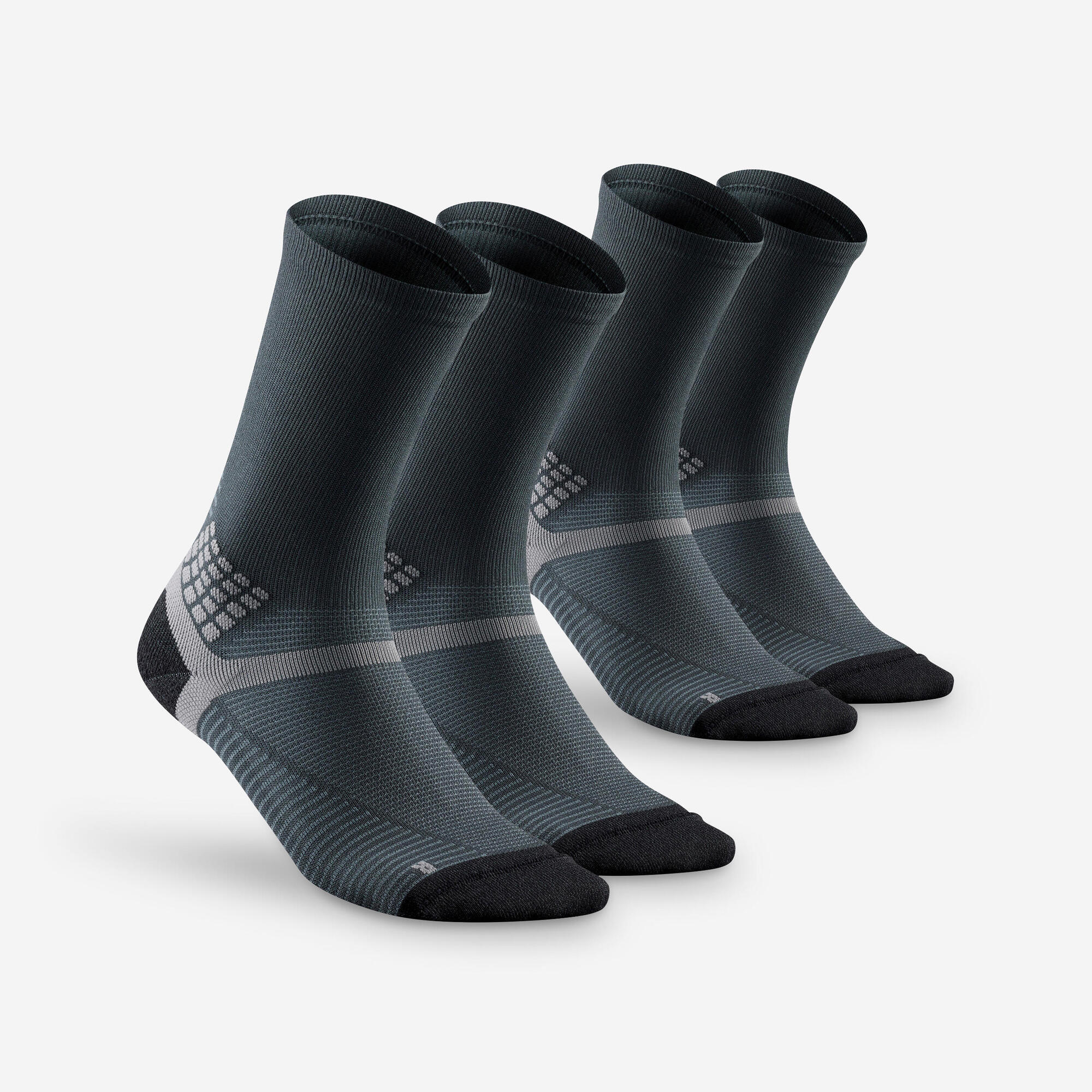 Quechua Hike 500 High Black Hiking Socks - 2 Pairs for Men & Women - Moisture Wicking & Cushioned for Outdoor Trekking, Camping & Mountain Climbing