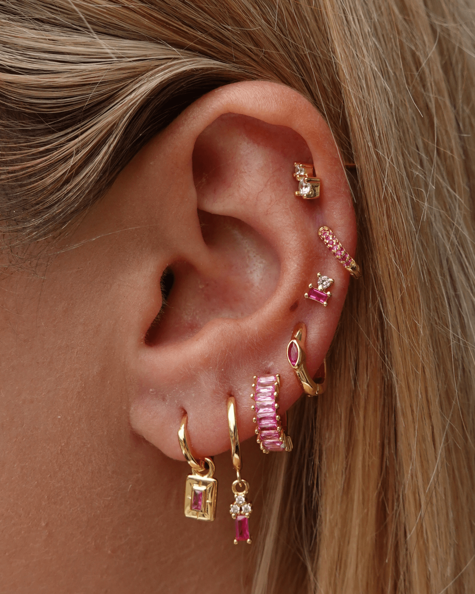 Izoa Carissa Huggie Earrings for Women - Hot Pink Cubic Zirconia Hoop Earrings | Perfect for Parties, Weddings & Everyday Wear