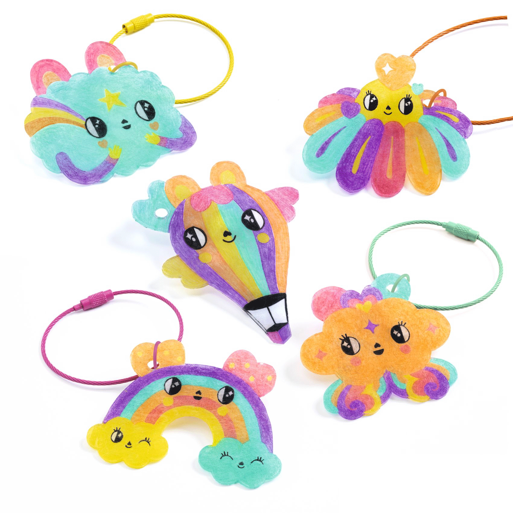 DJECO Artistic Plastic Kawaii Keychain Set - Cute Anime Character Keyrings for Backpacks, Purses & Gifts (12-Piece Collection)