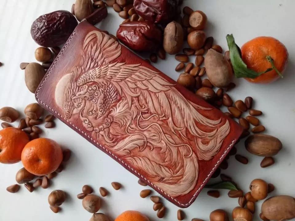 Men's 3D Genuine Leather Biker Wallet - Handmade Carved Airbrush Art Custom Personalized Long Wallet for Men | Perfect Gift for Father's Day, Birthday & Motorcycle Enthusiasts