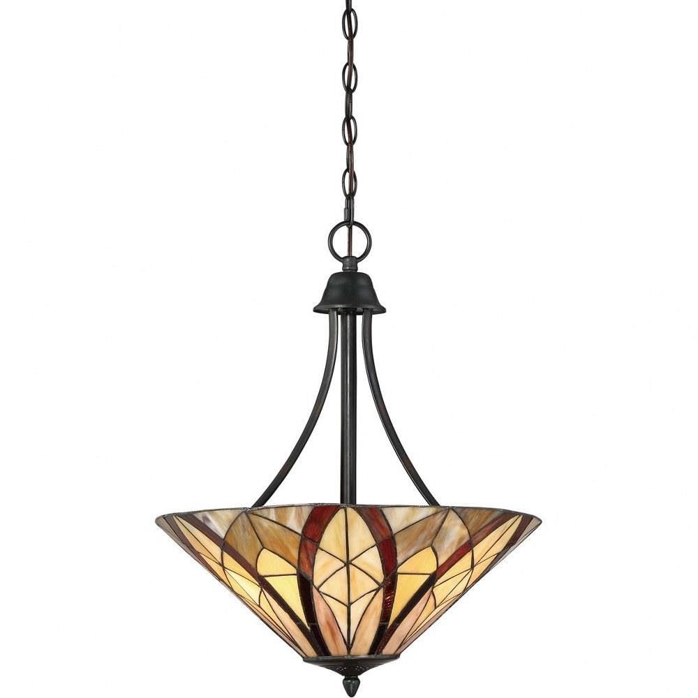 Tiffany Style Bowl Pendant Light with 3 Lights - Handcrafted Stained Glass Transitional Ceiling Fixture (71-Bel-2014323) - Perfect for Dining Room, Kitchen Island or Entryway Lighting