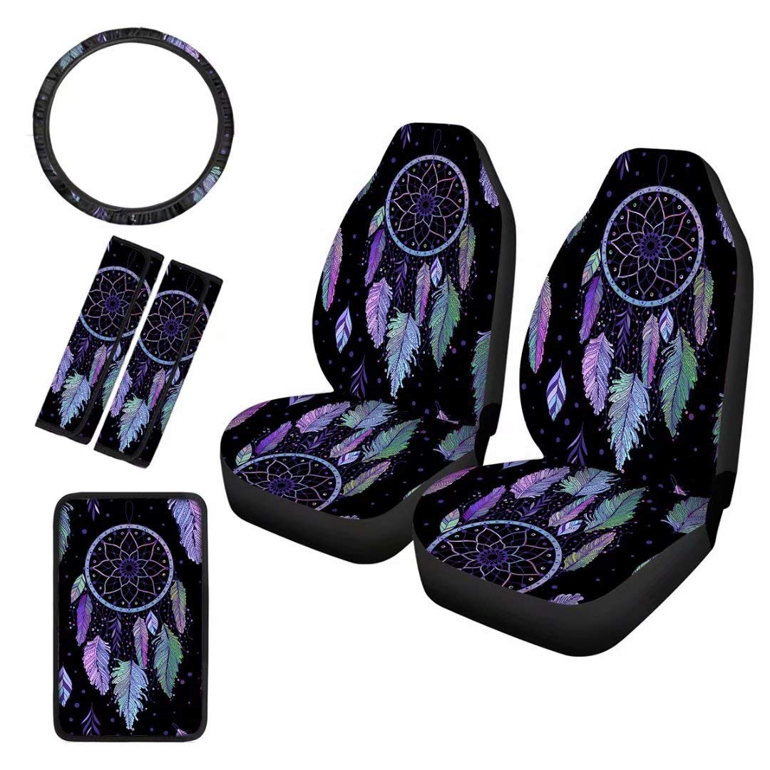 Bohemian Watercolor Dream Catcher Car Seat Covers Set - 6pc for Sedan & Road Trips