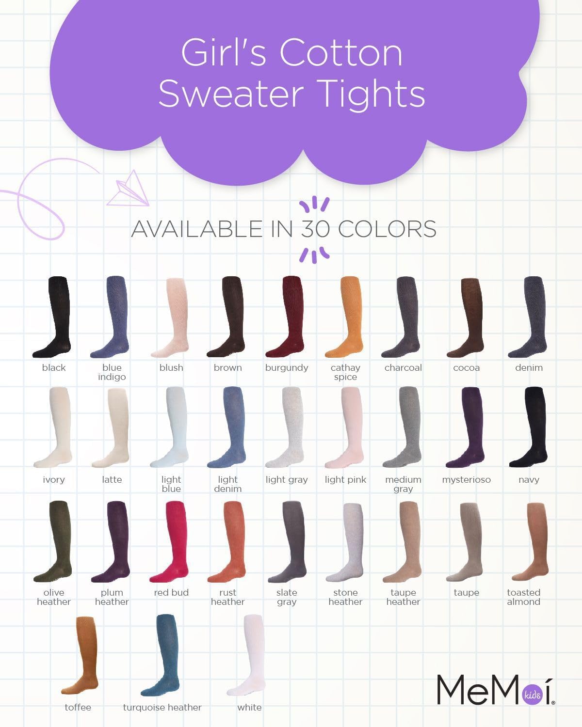 MeMoi Girls' Soft Pima Cotton Opaque Tights - Comfortable & Durable Leggings for School, Dance, Winter & Everyday Wear