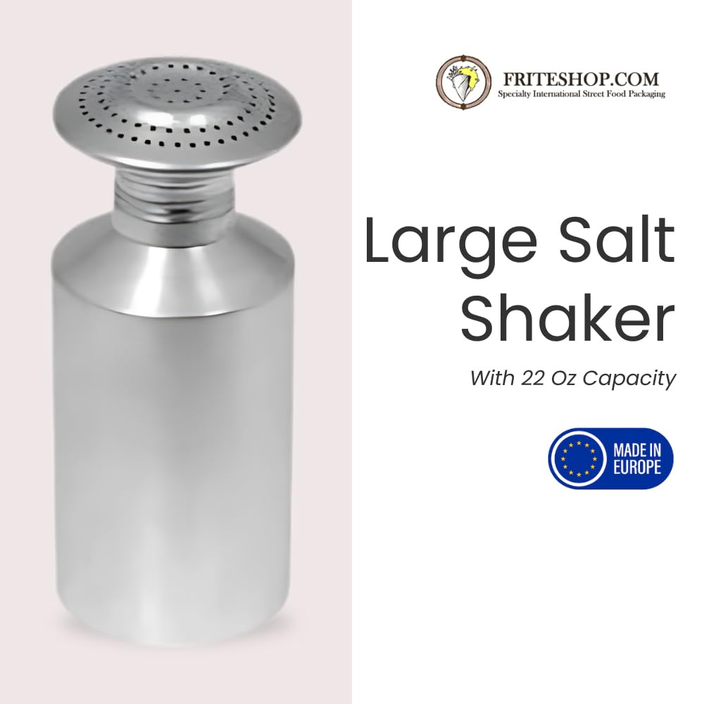 Premium Aluminum Salt Shaker for French Fries & Snacks – 22 Oz Large Capacity, European Imported Salt & Pepper Dispenser for Kitchen, Dining & Restaurant Use
