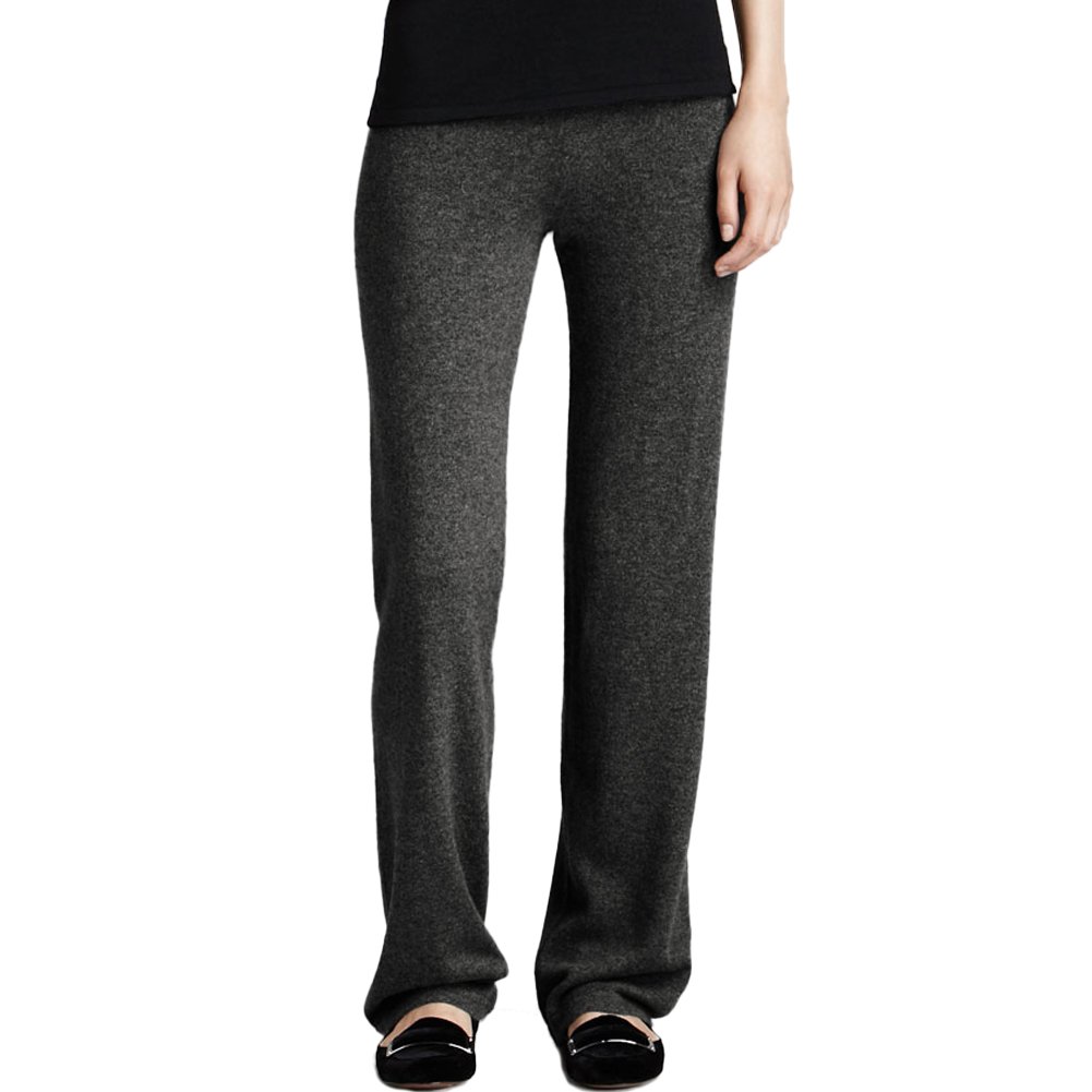 Parisbonbon Women's 100% Cashmere Pants - Soft & Warm Winter Trousers, Dark Gray, Size L - Perfect for Office, Lounge & Cold Weather Comfort