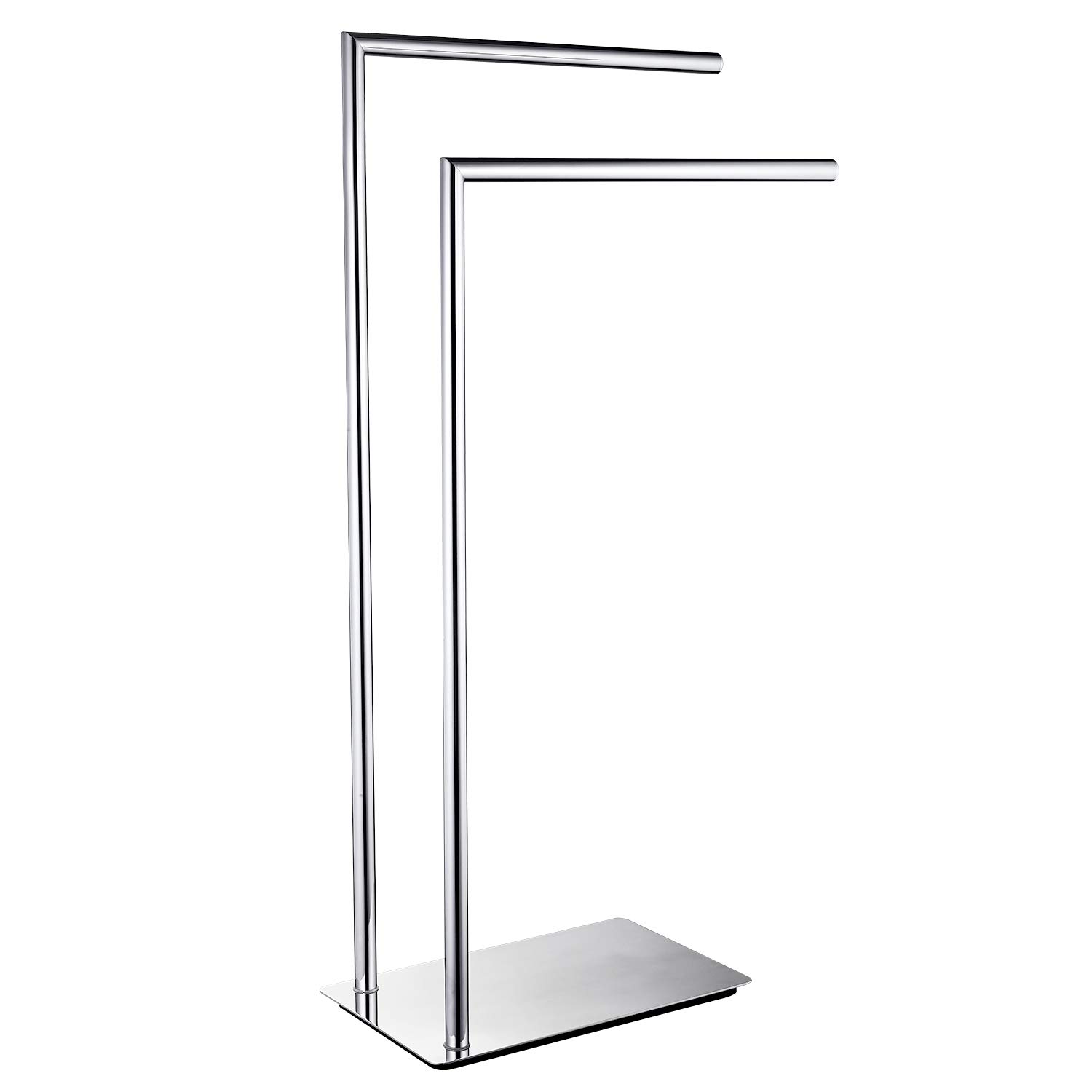 LANGPAI Freestanding Double Towel Rack - Bathroom Floor Standing Towel Holder Stand in Brass & Chrome Finish - Perfect for Bathroom, Spa, Laundry Room Organization & Decor