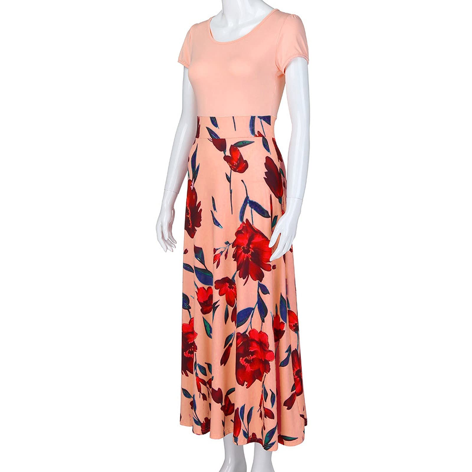 2024 Women's Summer Dresses - Floral Printed Short Sleeve Formal Graduation Dress Plus Size | Perfect for Beach Vacations, Garden Parties & Special Occasions