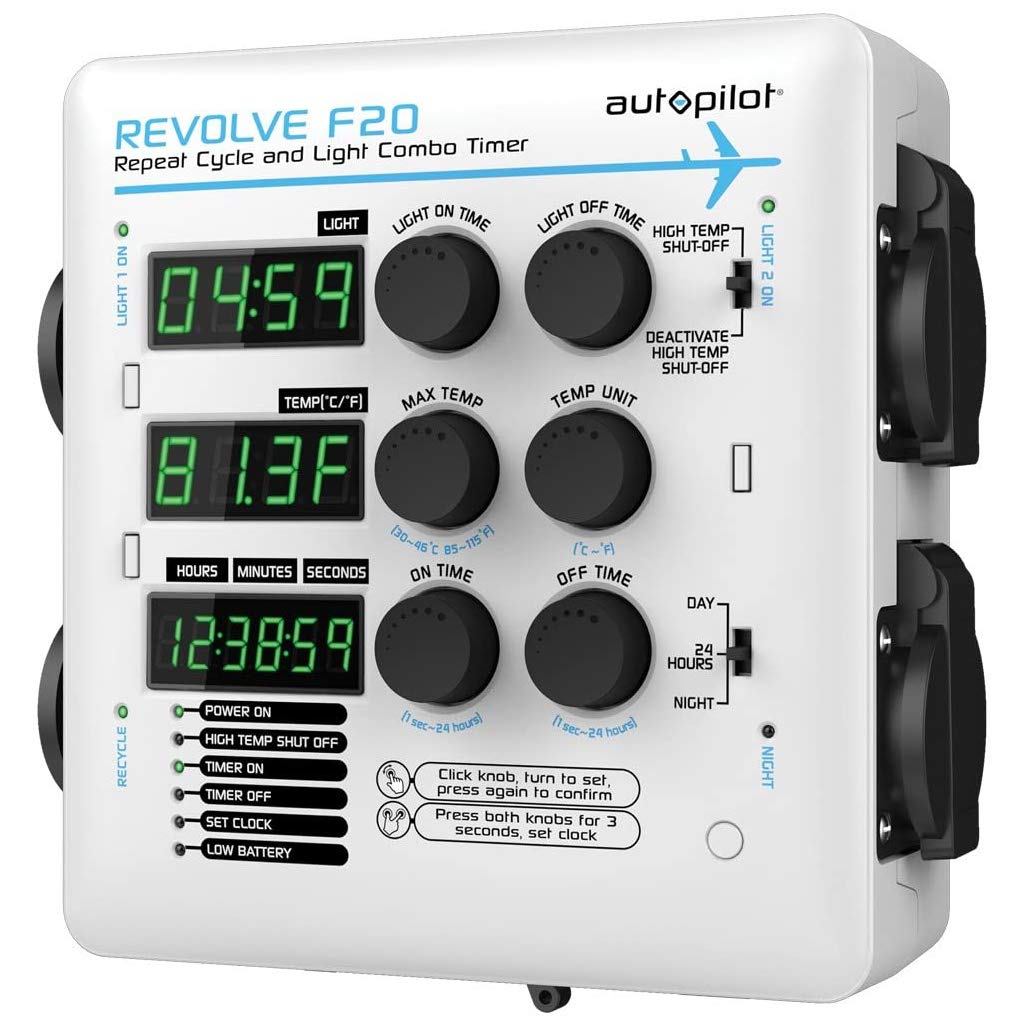 Autopilot APE2200 Revolve F20 Repeat Cycle Timer with Light Combo - White | Perfect for Indoor Hydroponics & Greenhouse Automation