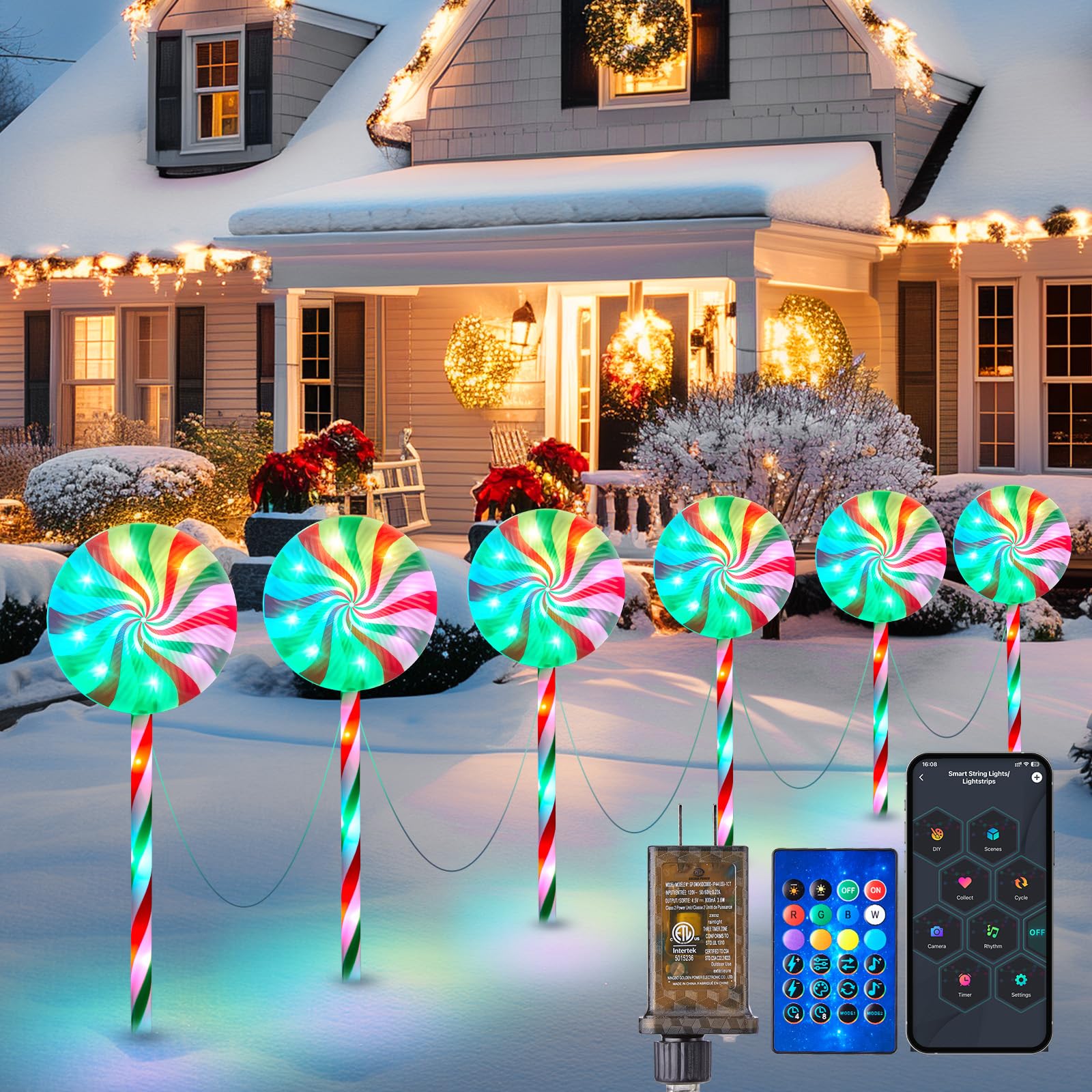 Brightown 6 Pack Smart Lollipop Christmas Pathway Lights Outdoor - 27IN 120 LED Candy Cane Pathway Lights with APP Control, 16 Million Colors, Waterproof IP65 - Perfect for Lawn, Garden, Walkway, and Holiday Decorations