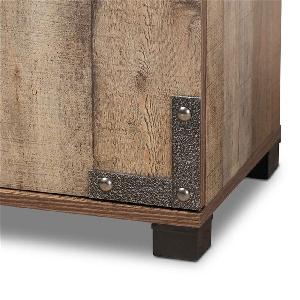BOWERY HILL Rustic Brown 4-Door Wooden Shoe Storage Cabinet - Organize Entryway, Closet & Bedroom Shoes | Space Saving Shoe Rack for Home & Office
