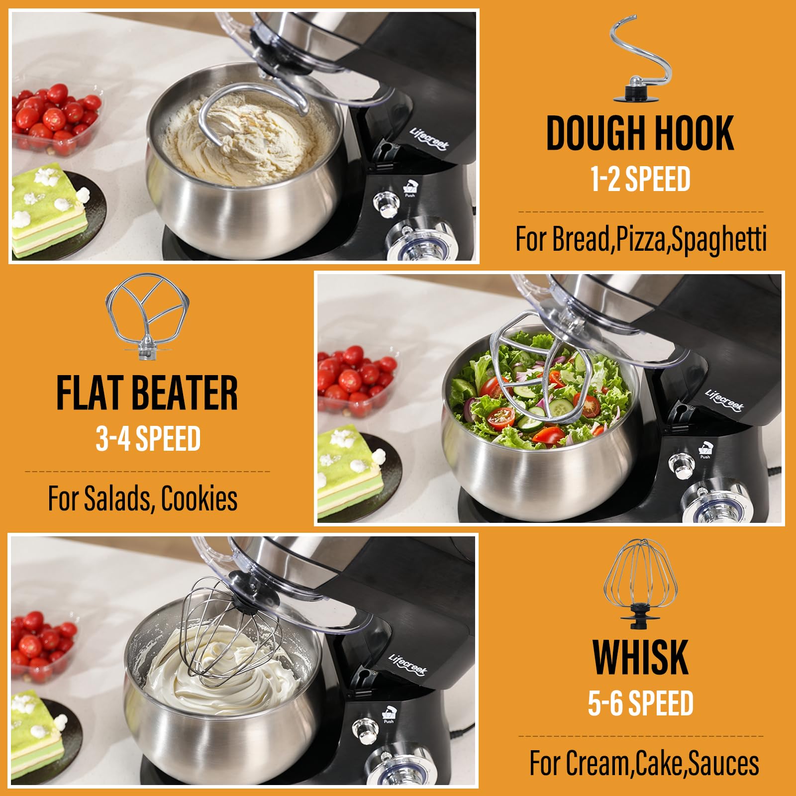 5.3Qt 660W Stand Mixer - 6-Speed Tilt-Head Electric Kitchen Mixer with Stainless Steel Bowl, Dough Hook, Whisk & Beater - Lightweight & Portable Baking Mixer (Red) - Perfect for Baking Cakes, Cookies, Bread & More at Home