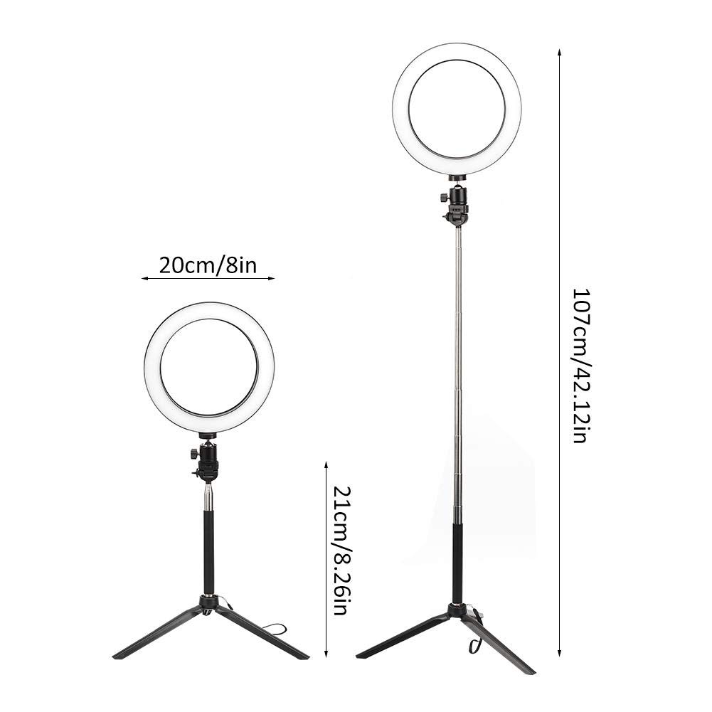 Qiilu 20cm LED Ring Light with Tripod - 3200K-5500K Dimmable USB Photography Light for Selfies, Makeup, YouTube Videos & Live Streaming | Aluminum Alloy Construction, Includes Selfie Stick