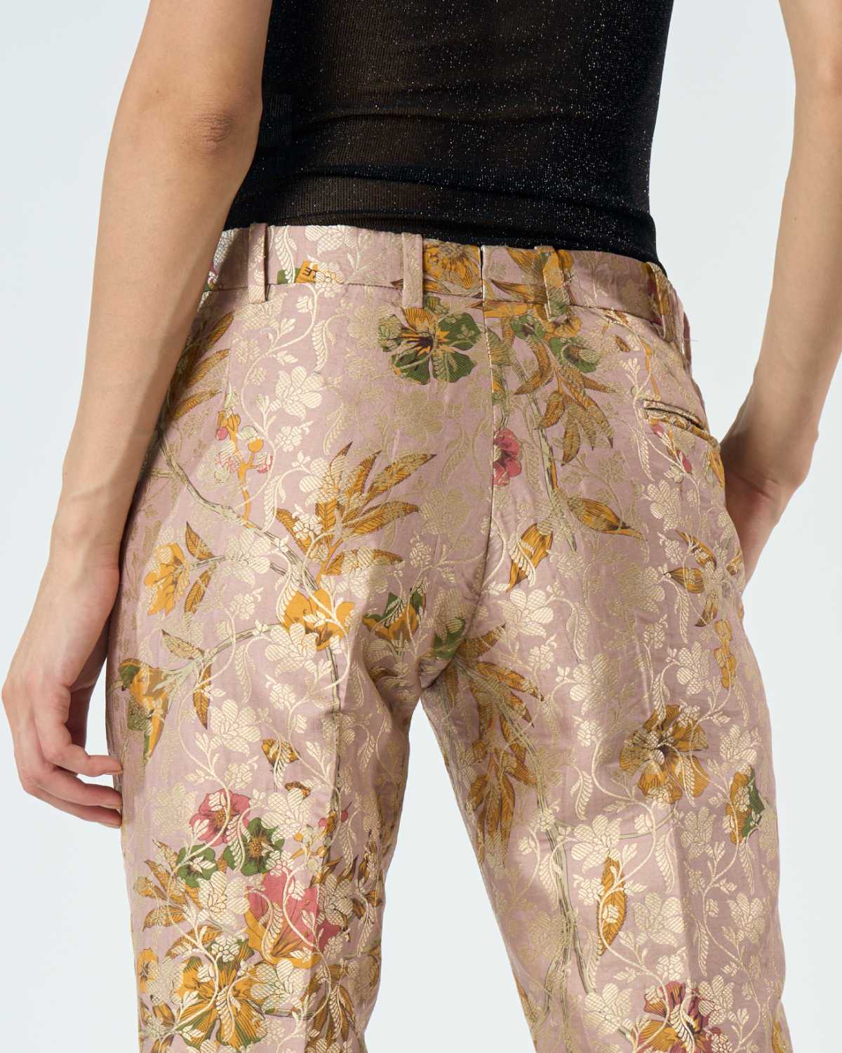 Elegant Champagne Pink Silk Brocade Classic Trousers for Women - Perfect for Weddings, Parties & Formal Occasions