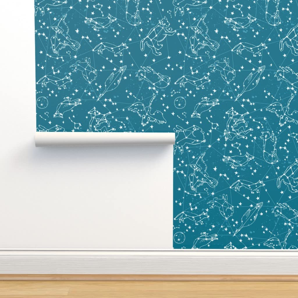 Peel & Stick Wallpaper Swatch - Constellations Sky Night Stars Nursery Wall Decor | Kids Room, Baby Nursery, Zodiac Theme | Removable Custom Wallpaper by Spoonflower | Perfect for Bedrooms, Playrooms & DIY Home Decor