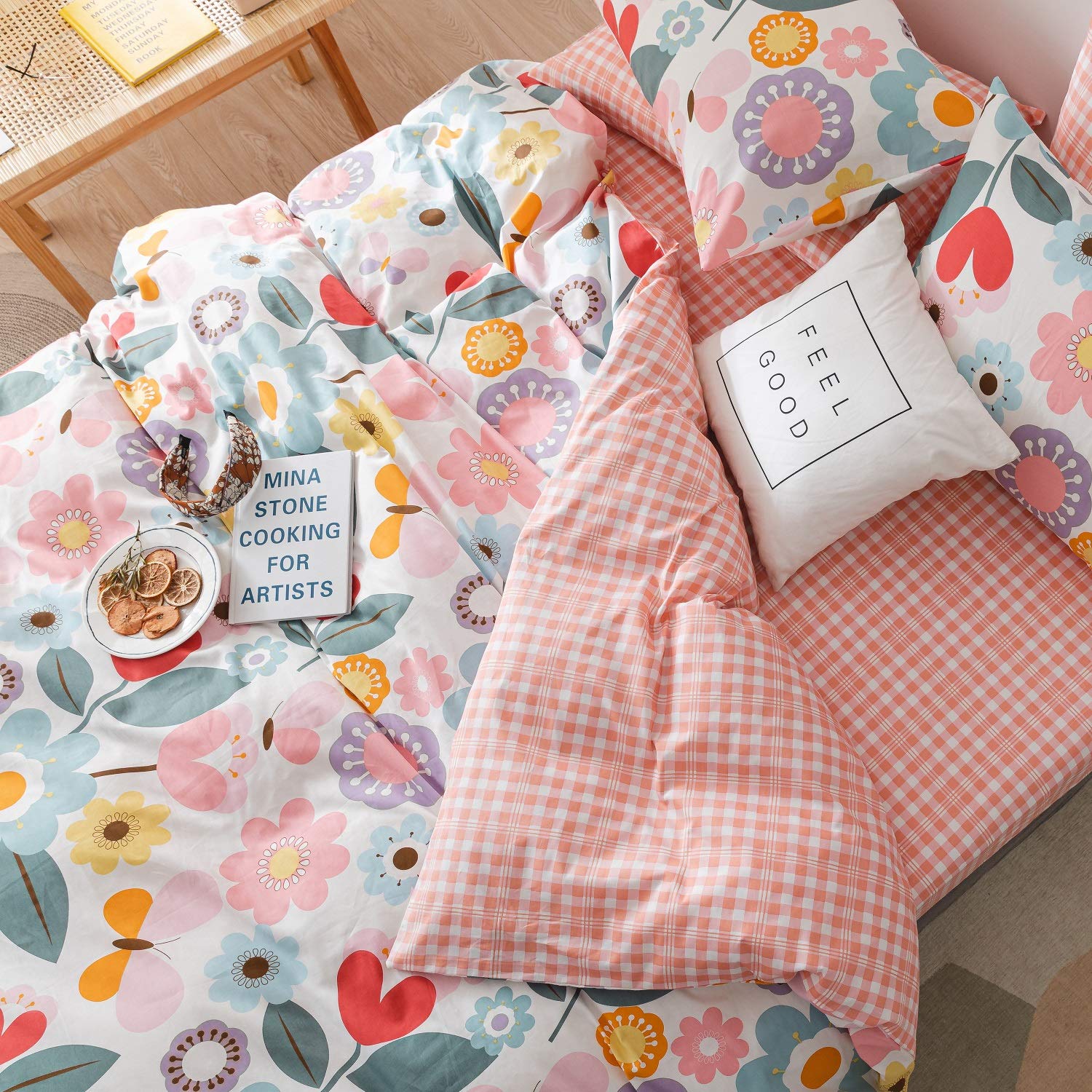 Floral Duvet Cover Twin Size - 100% Cotton 3-Piece Flower Bedding Set with Zipper Closure | Reversible Garden Print | Breathable Cotton Twin Duvet Cover (No Comforter Included) | Perfect for Kids' Rooms, Guest Bedrooms & Boho Chic Decor