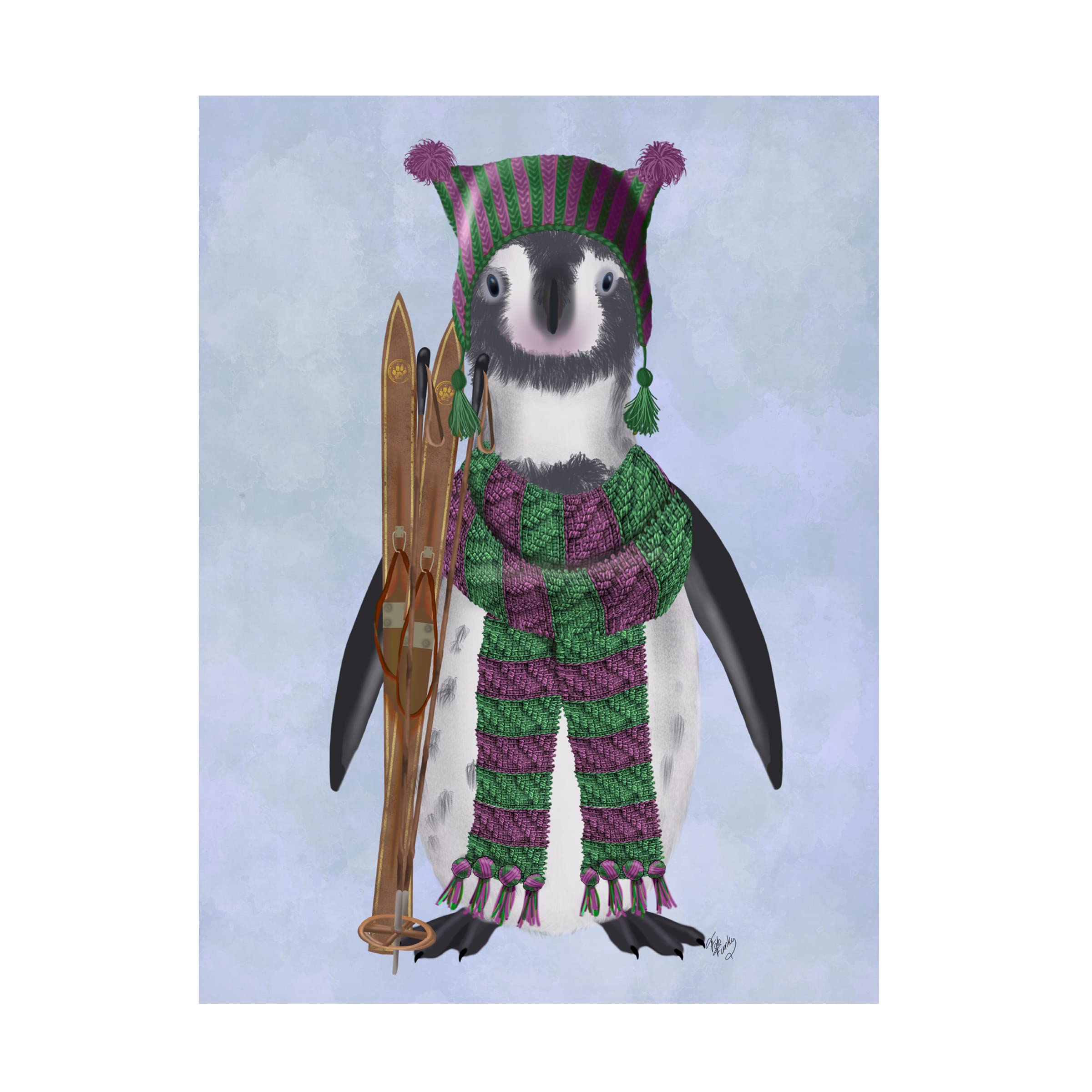 Fab Funky 'Penguin Skis' Canvas Wall Art Print - Modern Home Decor for Living Room, Bedroom & Office | Trademark Fine Art Collection