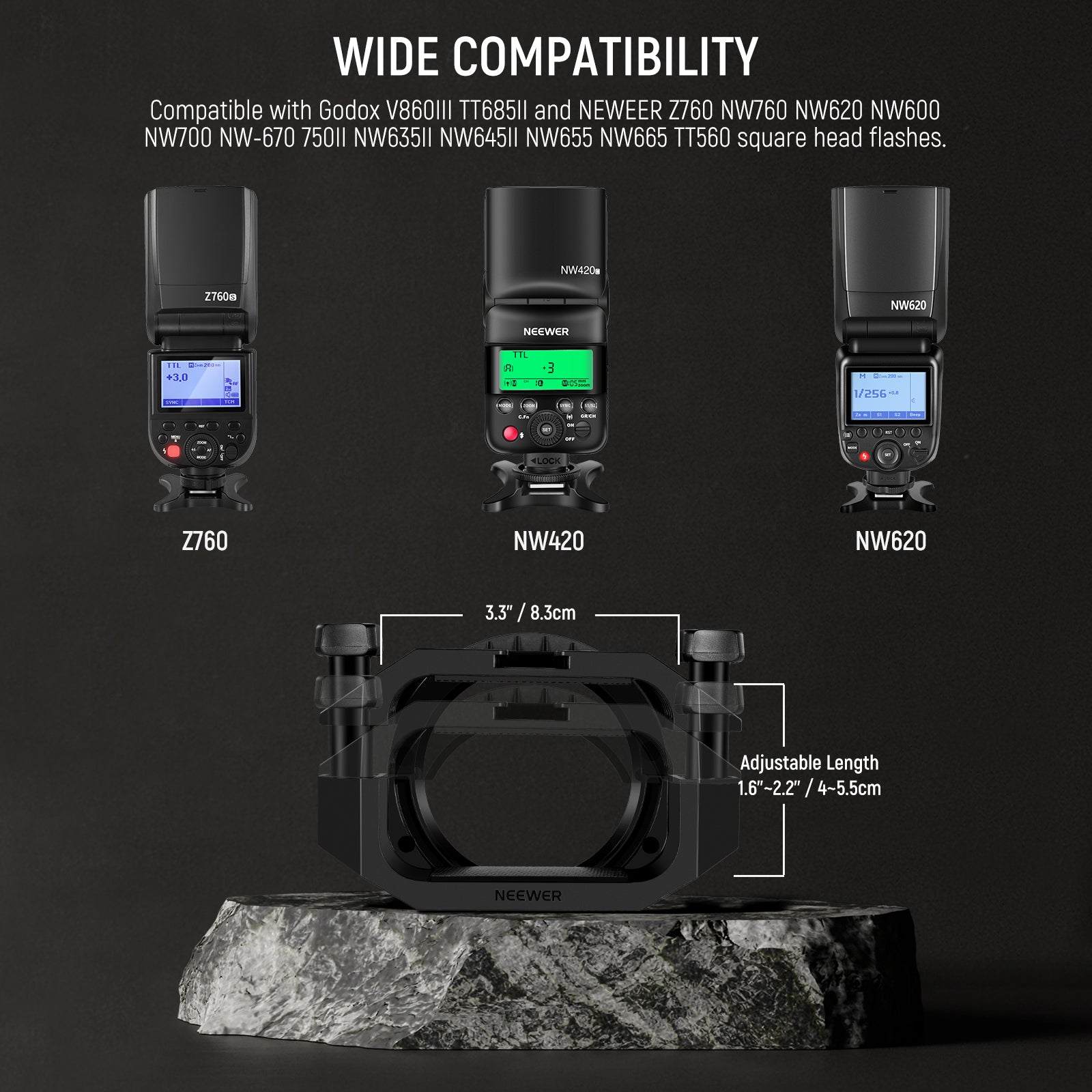 NEEWER SFR1 Square Speedlite Flash Head Mount Adapter for Canon Nikon Sony DSLR Cameras - Perfect for Studio Photography, Portrait & Event Shooting