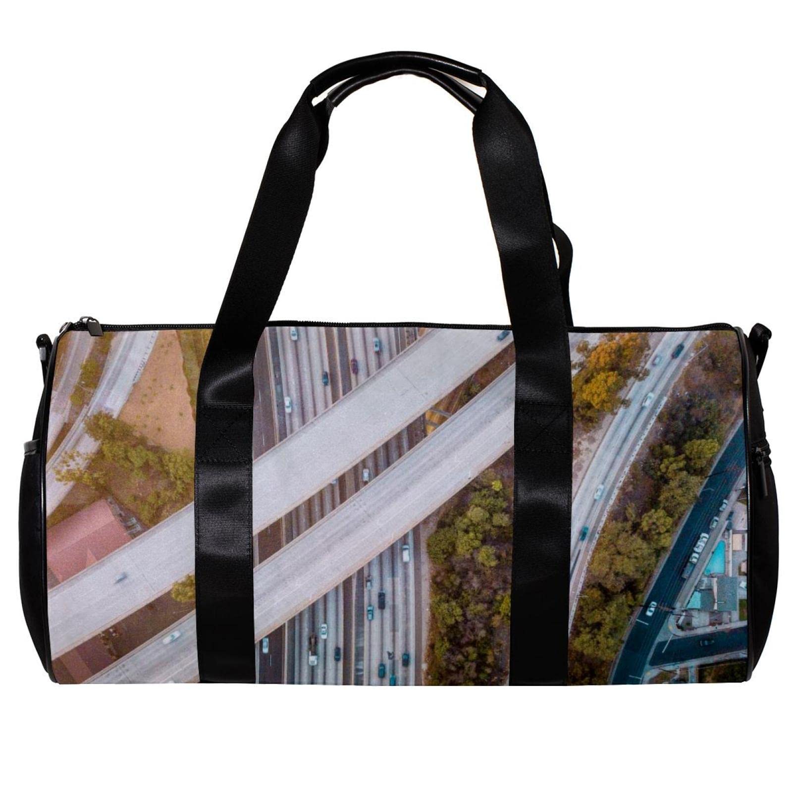 Gym Duffle Bag for Men & Women - Large Capacity Overnight Weekender Travel Bag with Shoulder Strap - Perfect for Gym, Workout, Business Trips & Weekend Getaways - Highway Themed Design