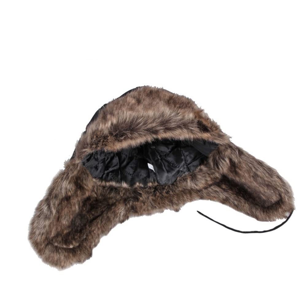 Men's Leather Pilot Hat with Faux Fur Earflaps - Warm Winter Hunting Cap for Outdoor Activities (Brown, 55-60cm) - Perfect for Skiing, Snowboarding & Cold Weather Adventures