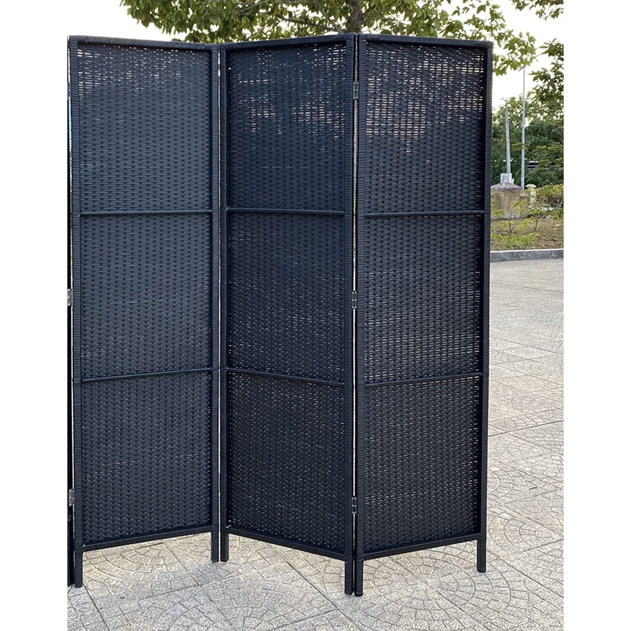 3-Panel Black Resin Wicker Patio Privacy Screen - Weather-Resistant Outdoor Room Divider for Deck, Garden & Pool Area Privacy Protection