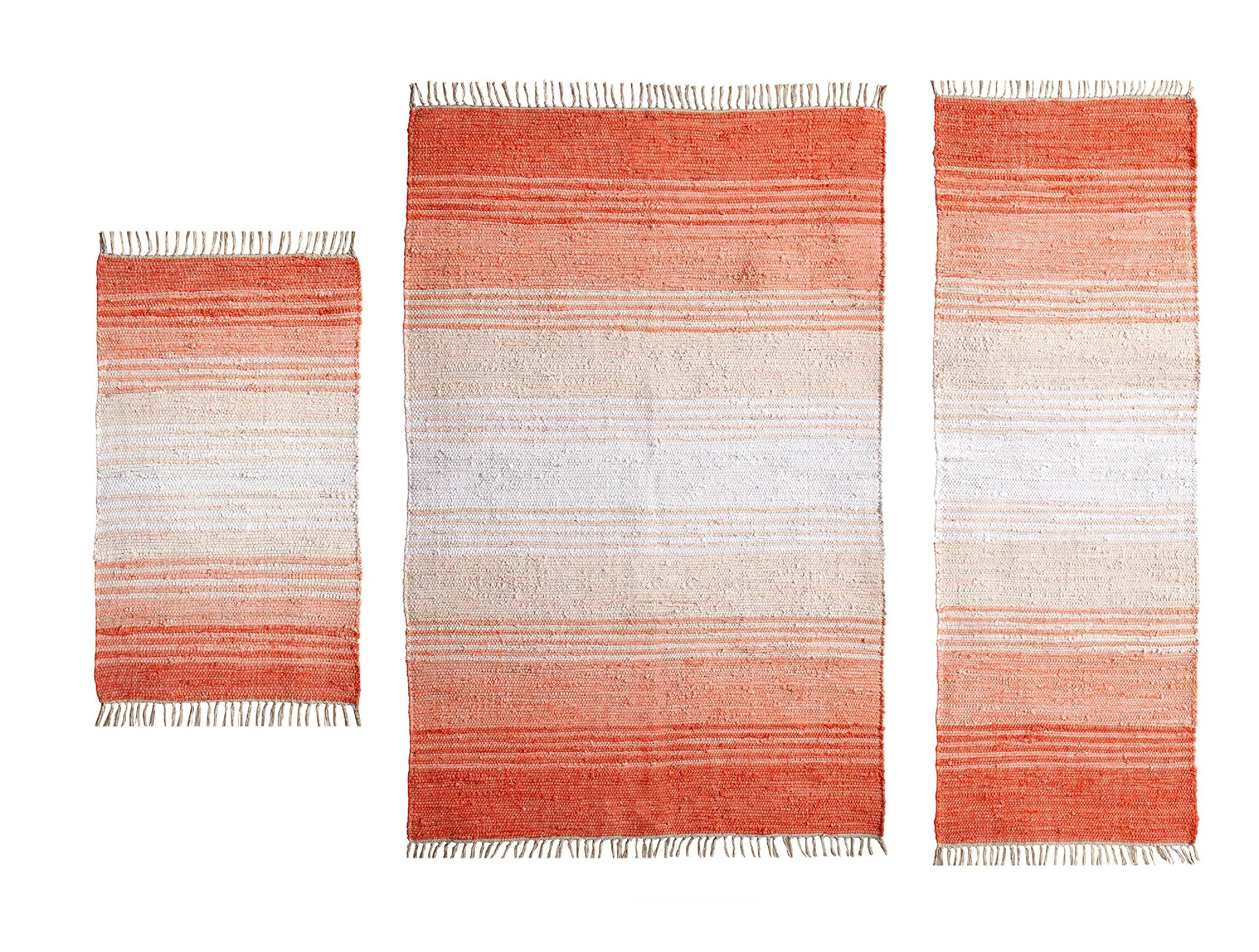 Home Weavers Richmond Gradation Collection Reversible Area Rugs - 3PC Machine Washable Foldable Indoor Floor Carpets for Living Room, Bedroom & Dorm - Coral Accent Rugs Set