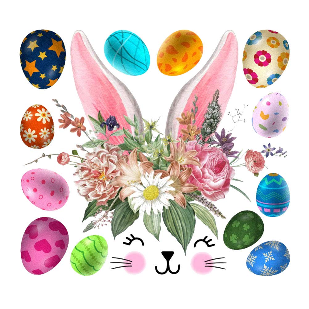 ABOOFAN Easter Wall Decal - Self-Adhesive Bunny & Egg Stickers with Flowers for Home, Kids Room, Party Decor | Perfect for Easter Celebrations, Spring Home Decor & Children's Bedroom Wall Art