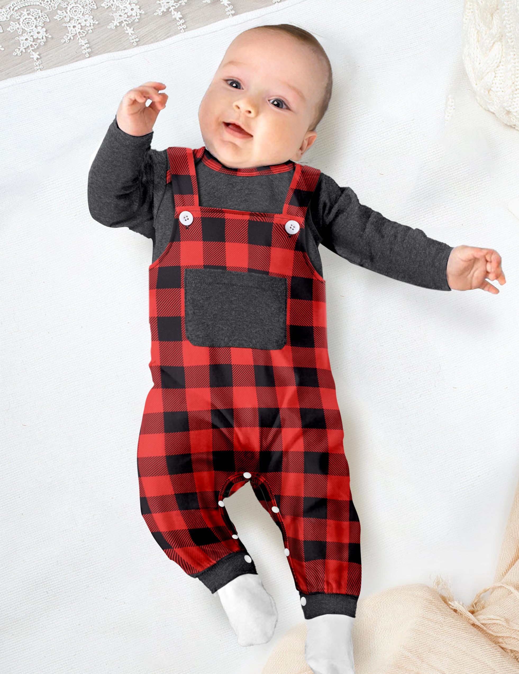 Baby Boy Clothes - Long Sleeve Animal Print Romper & Plaid Overalls Jumpsuit | Cute Outfits for Newborns & Infants | Perfect for Playtime, Family Photos & Special Occasions