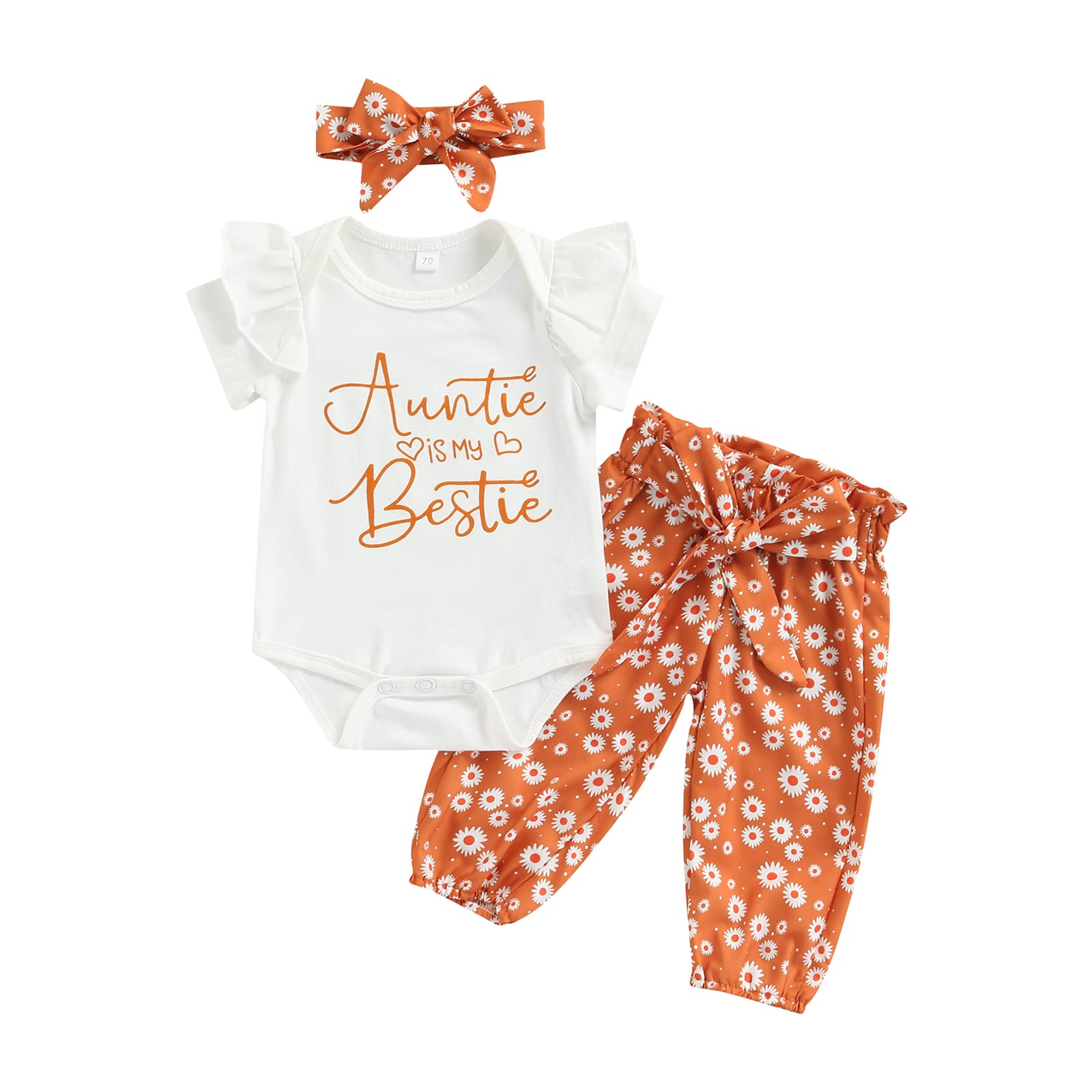 Newborn Baby Girl Outfits Set - Floral Daisy Romper, Pants & Headband 3-Piece Gift | Cute Baby Shower, Photography & Daily Wear