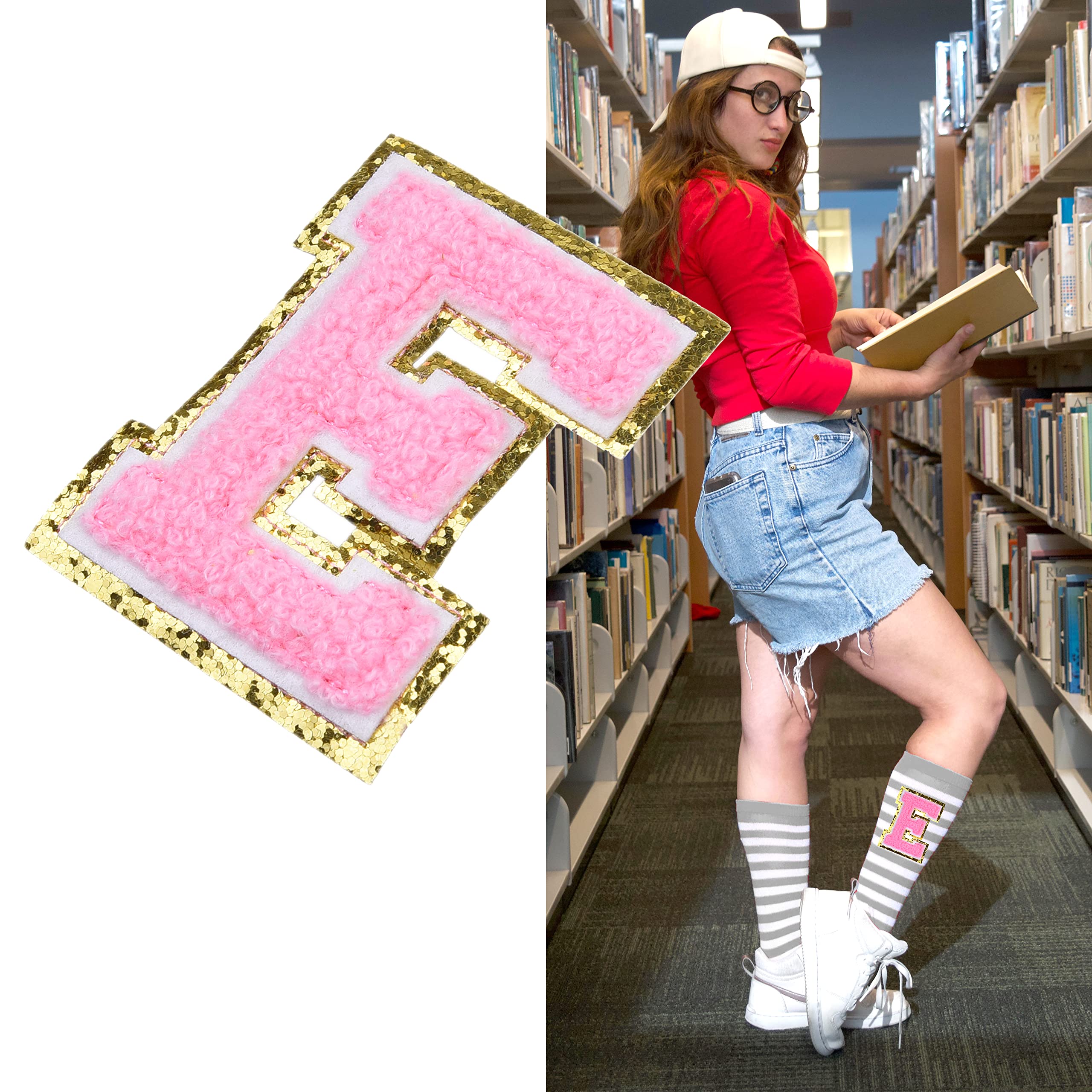 Kare & Kind Iron On Letter Patches - E Alphabet Chenille Embroidered Patches for Clothing, Shirts, Uniforms, Dresses, Jackets, Bags & Hats - DIY Sewing & Crafting Supplies for Personalized Handmade Items - Perfect for Customizing School Uniforms, Denim Jackets & Backpacks