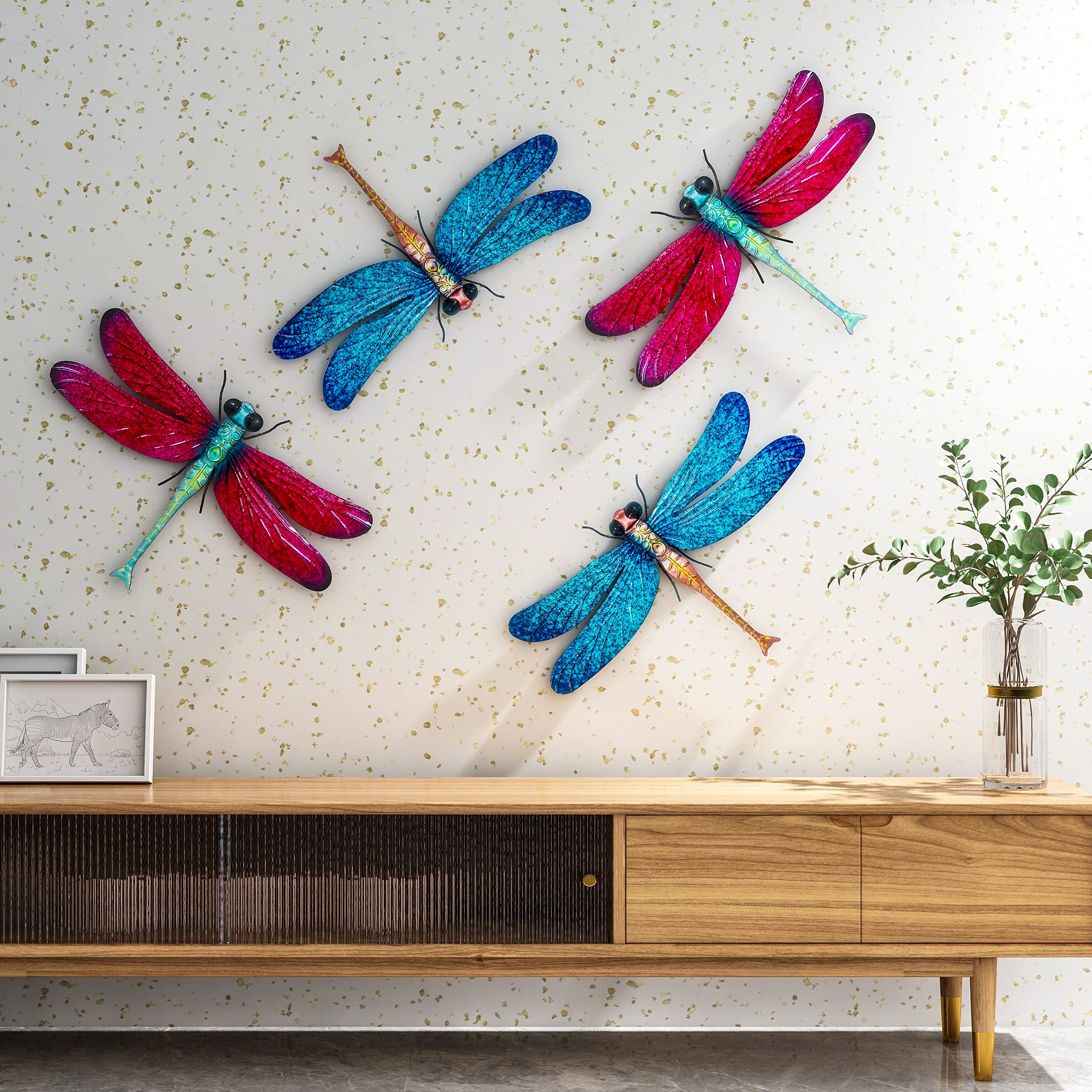 17.5 Inch Metal Dragonfly Garden Decor - Outdoor Hanging Wall Art Sculpture for Home, Yard & Patio (2 Pack) - Perfect for Garden Accents, Backyard Decorations & Outdoor Living Spaces