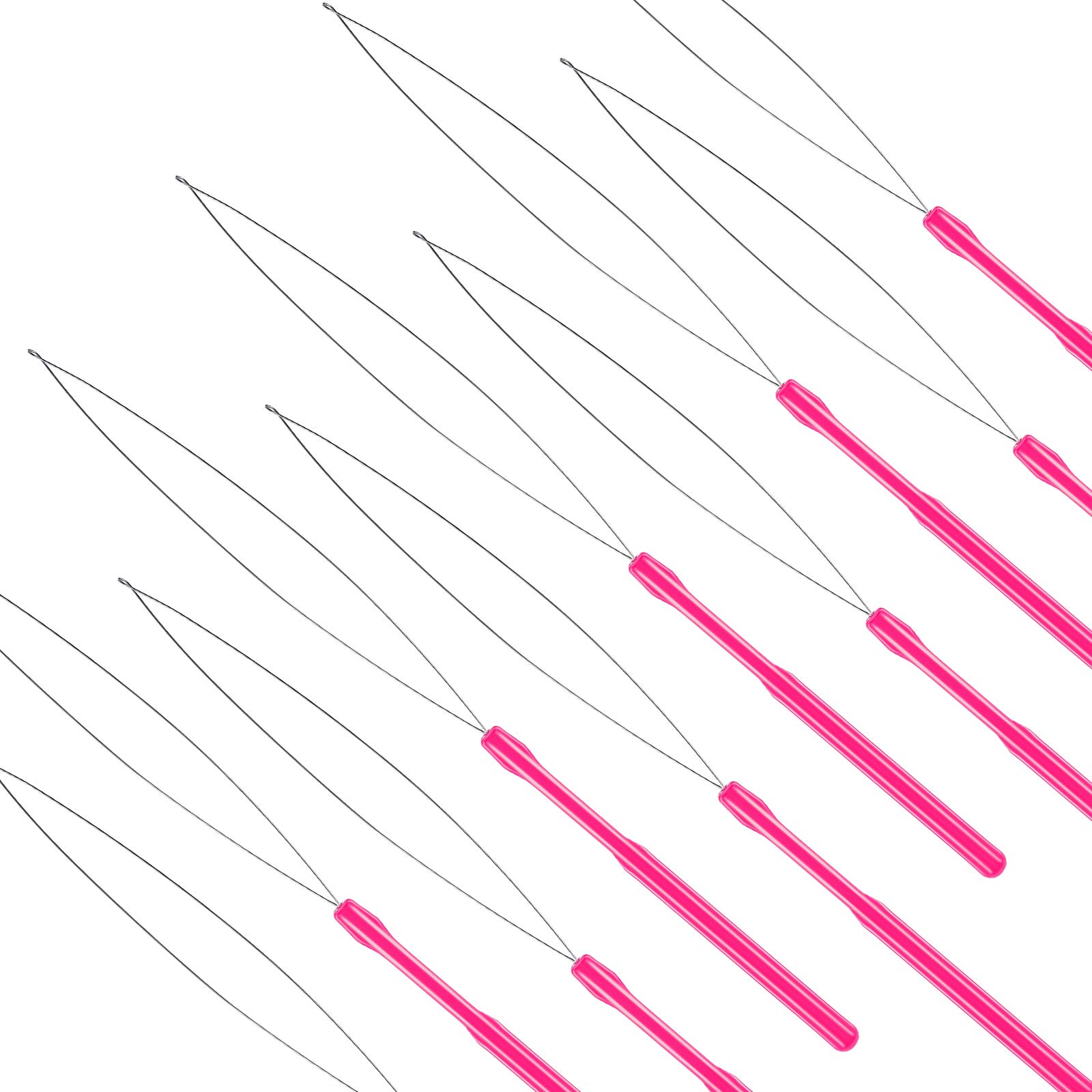 10 Pieces Hair Extension Loop Needle Threader & Bead Tool Kit - Rose Red | Professional Hair & Feather Extension Hook for Easy Installation | Perfect for Salon, DIY Beauty & Cosplay Use