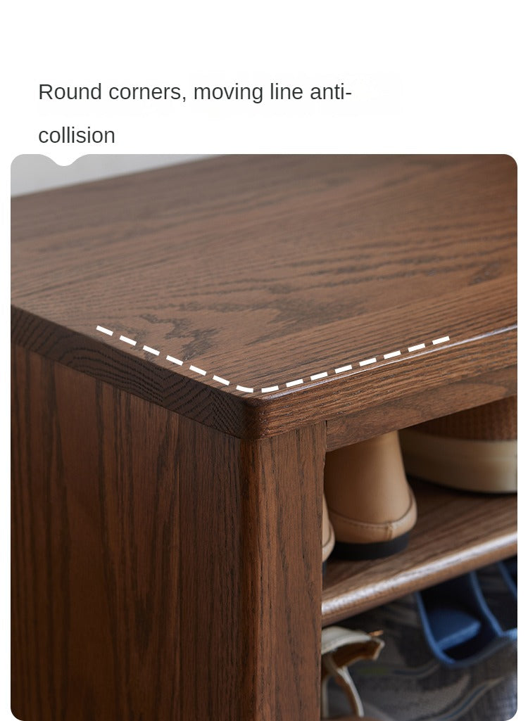 Solid Oak Wood Shoe Bench for Entryway - Durable Shoe Storage Stool for Hallway, Living Room & Bedroom Organization