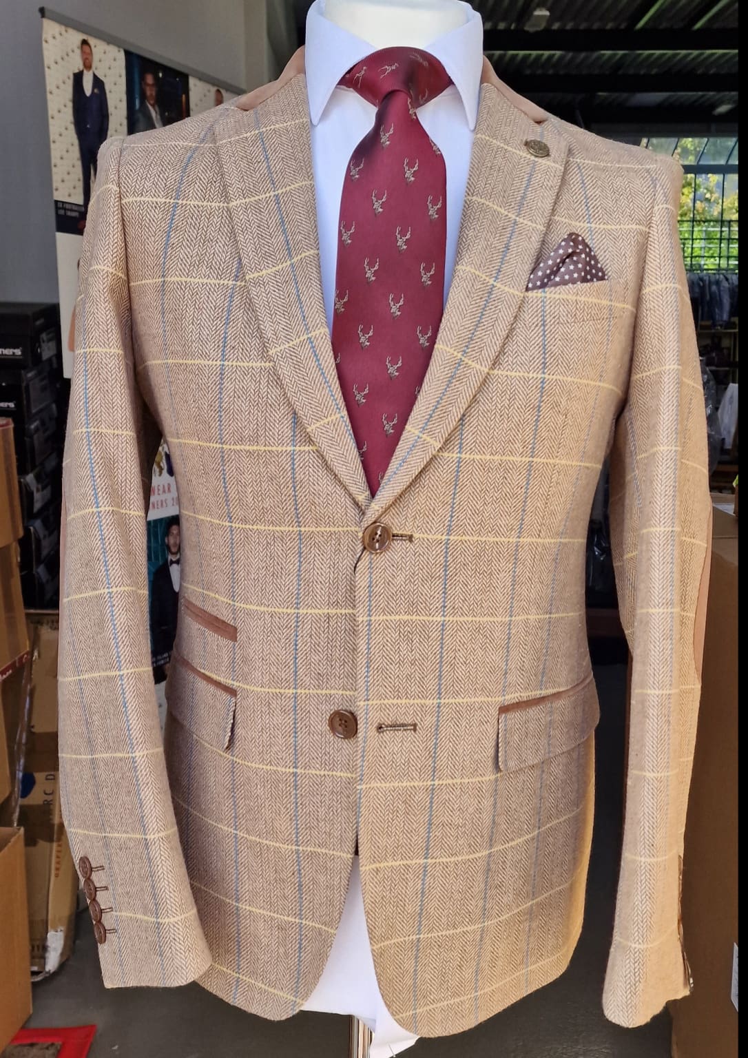 Marc Darcy Dx7 Oak Tweed Herringbone Check Blazer - Men's Slim Fit Wool Blend Sport Coat for Business & Wedding - Perfect for Office, Formal Events & Special Occasions