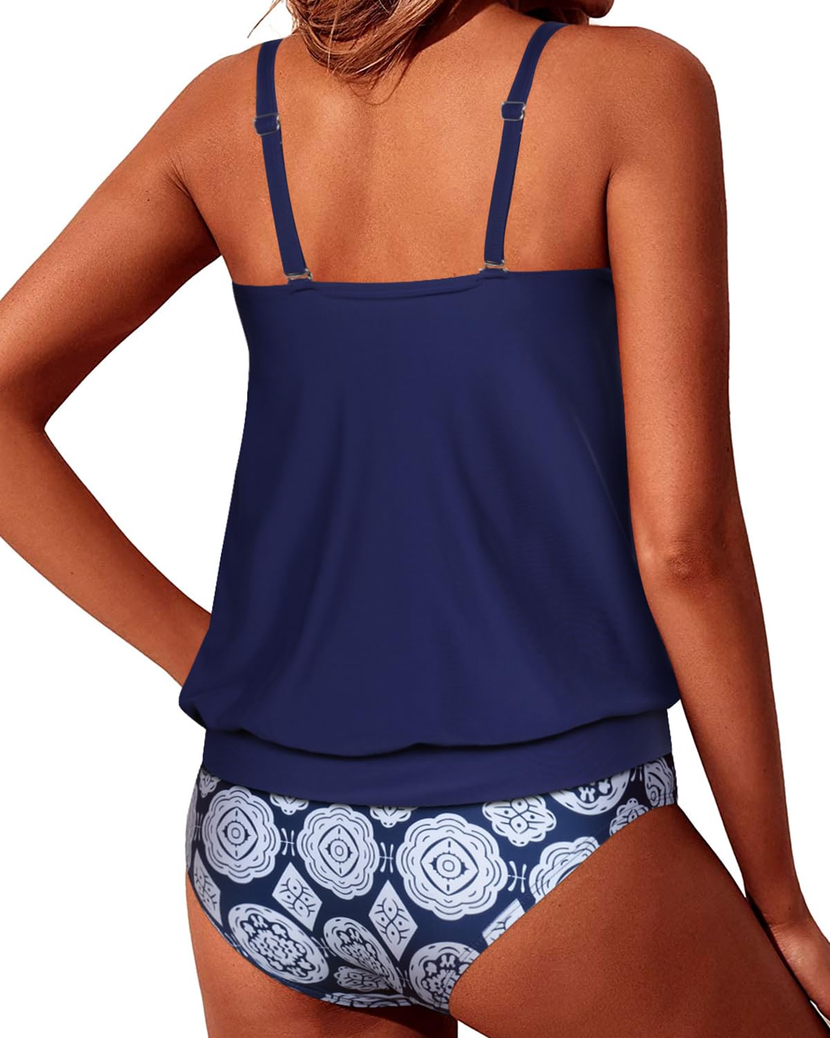 Yonique Women's Two Piece Blouson Tankini Swimsuits - Modest Loose Fit Bathing Suits for Beach, Pool & Vacation | Comfortable Swimwear for Summer