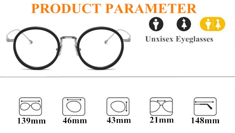 Stylish Black Unisex Acetate & Alloy Round Eyeglasses Frame X906 - Perfect for Reading, Work, and Fashion Accessories