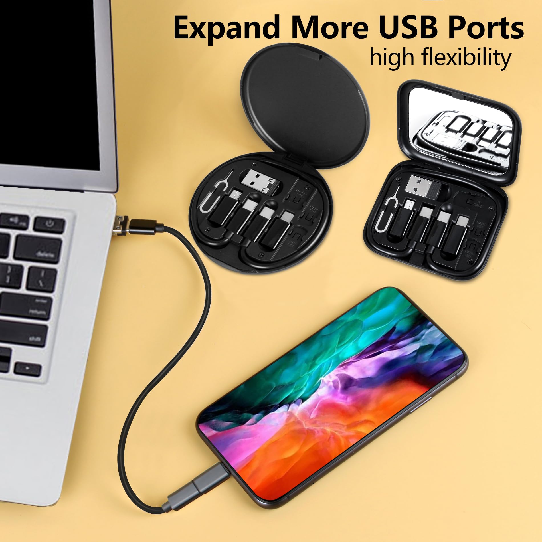 Evron USB C Adapter OTG - 3-in-1 Multi Charging Cable Converter with USB A to Micro USB, Type C to Micro USB - Fast Data Transfer, Includes SIM Card Pin & Phone Holder (Black) - Perfect for Travel, Office & Home Charging Solutions