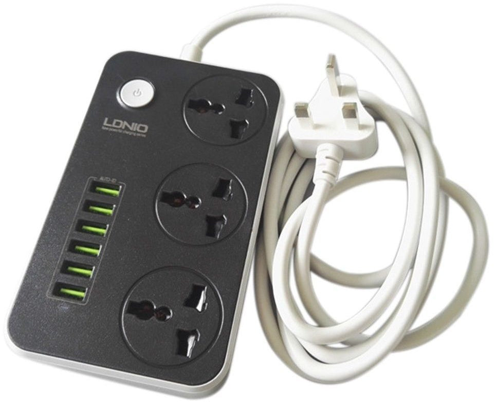 3.4A International Power Adapter with 6 USB Ports & 2m Cable - Universal Travel Charger for Ireland, UK, EU - Perfect for Hotels, Airports & Home Use
