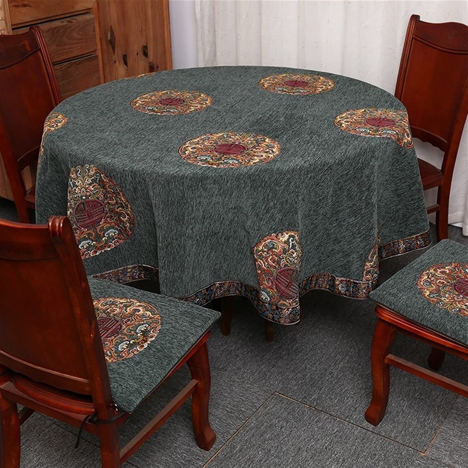 Premium Round Cotton Linen Tablecloth - 140cm Wedding Party Table Cover - Nordic Style Tea Coffee Table Decor for Home & Kitchen - Dark Green & 3 Other Colors - Perfect for Dinner Parties, Bridal Showers & Café Settings