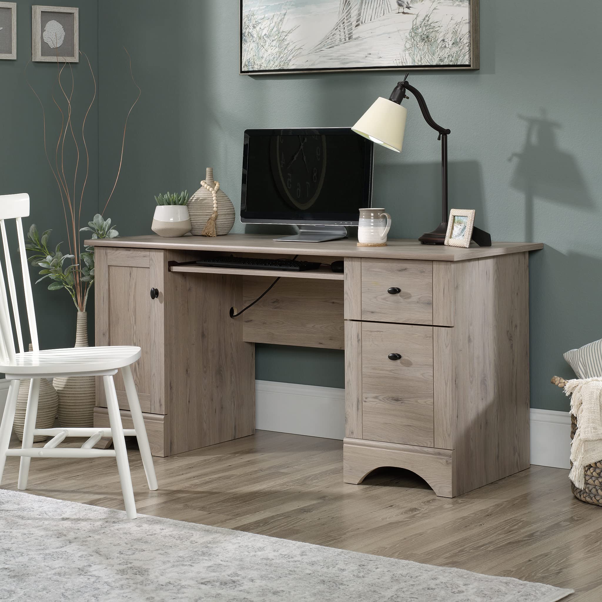 Sauder Laurel Oak Finish Office Desk for Home & Workspace - Stylish & Functional Computer Desk for Small Spaces, Study, or Remote Work
